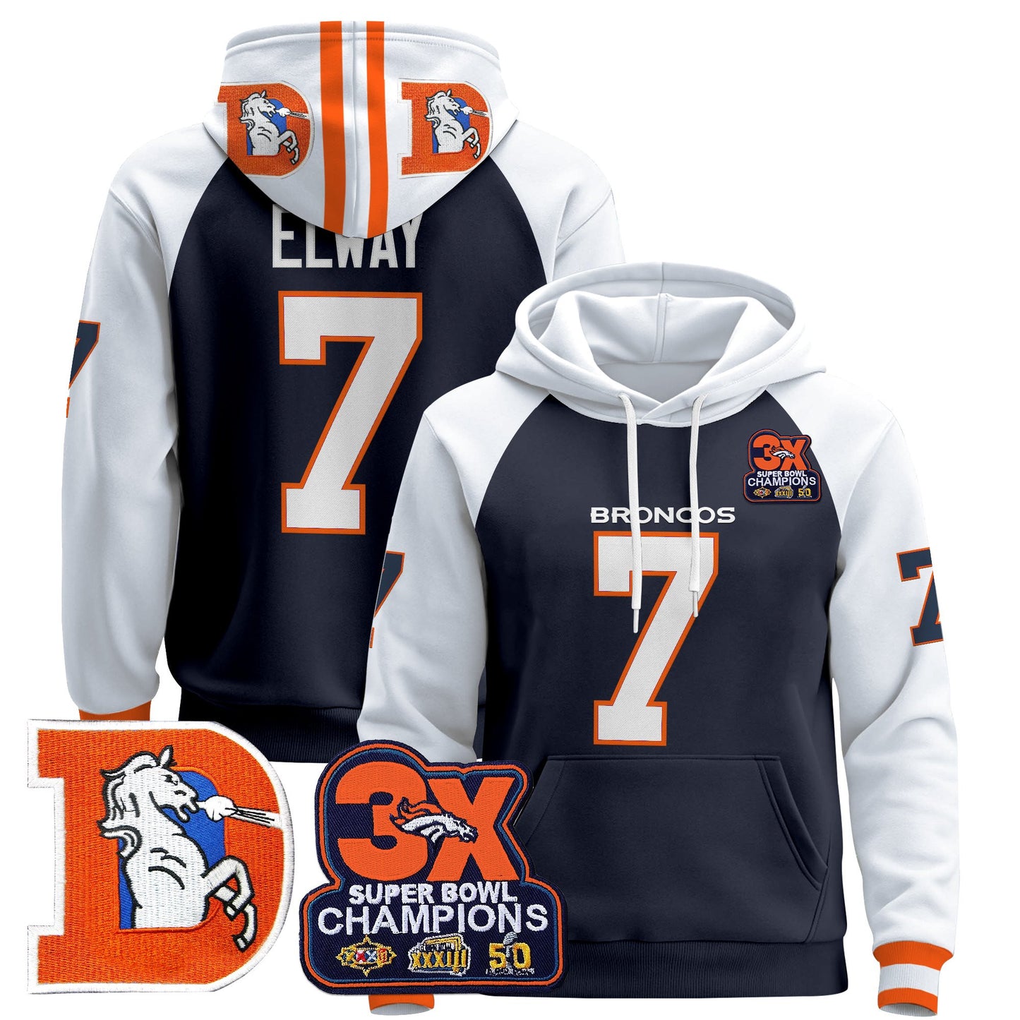Men's Denver Broncos Throwback Premium Pullover Hoodie - All Stitched