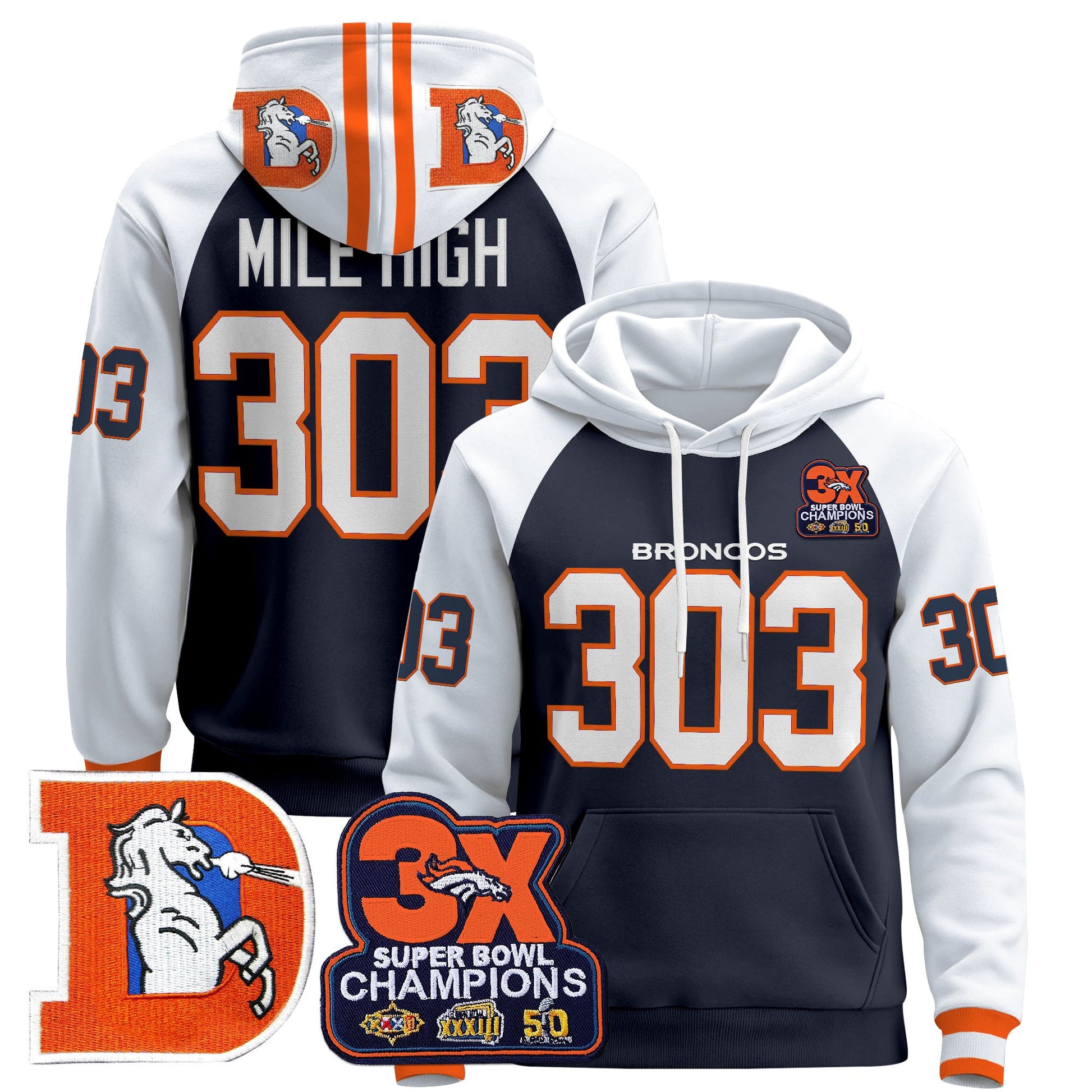 Men's Denver Broncos Throwback Premium Pullover Hoodie - All Stitched