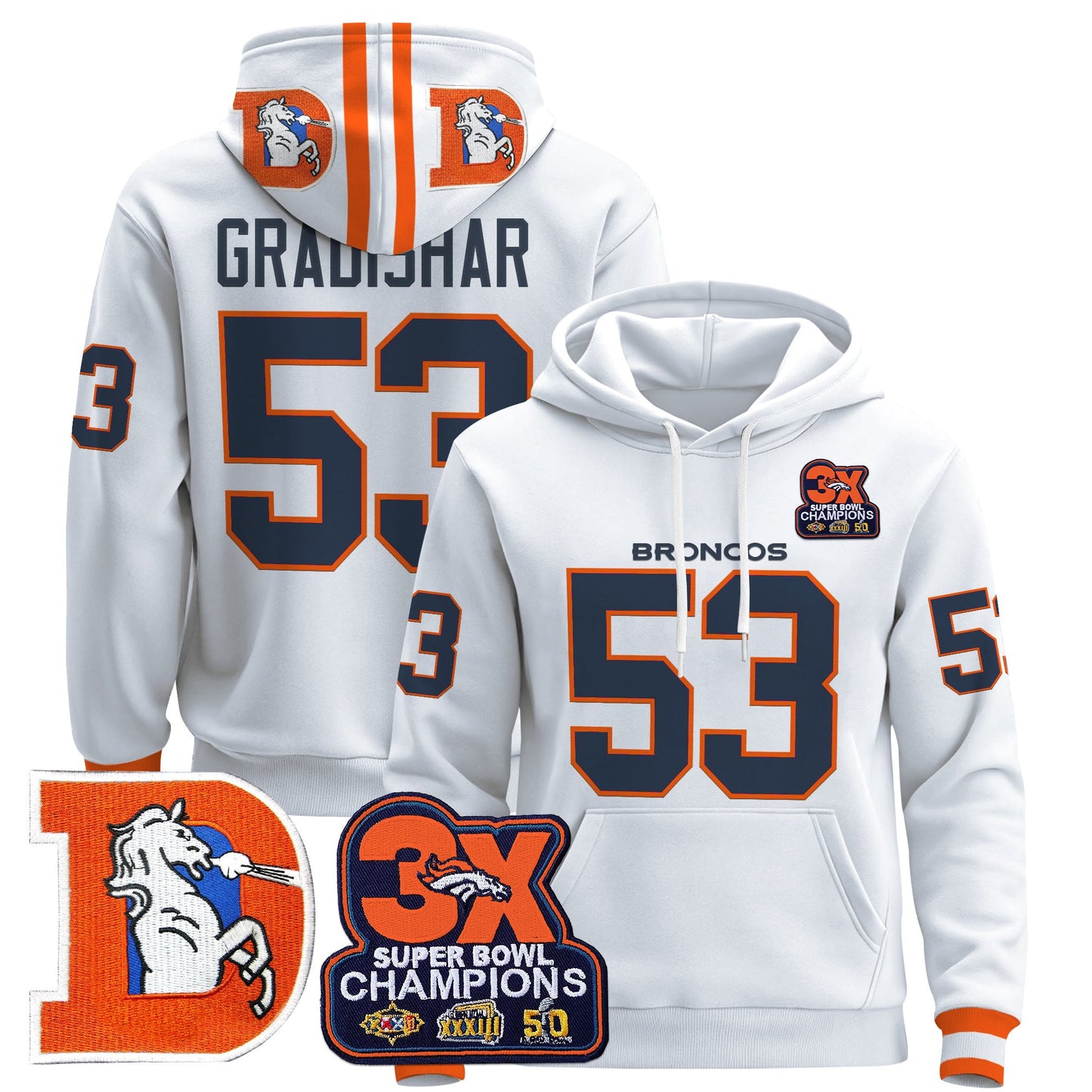 Men's Denver Broncos Throwback Premium Pullover Hoodie - All Stitched