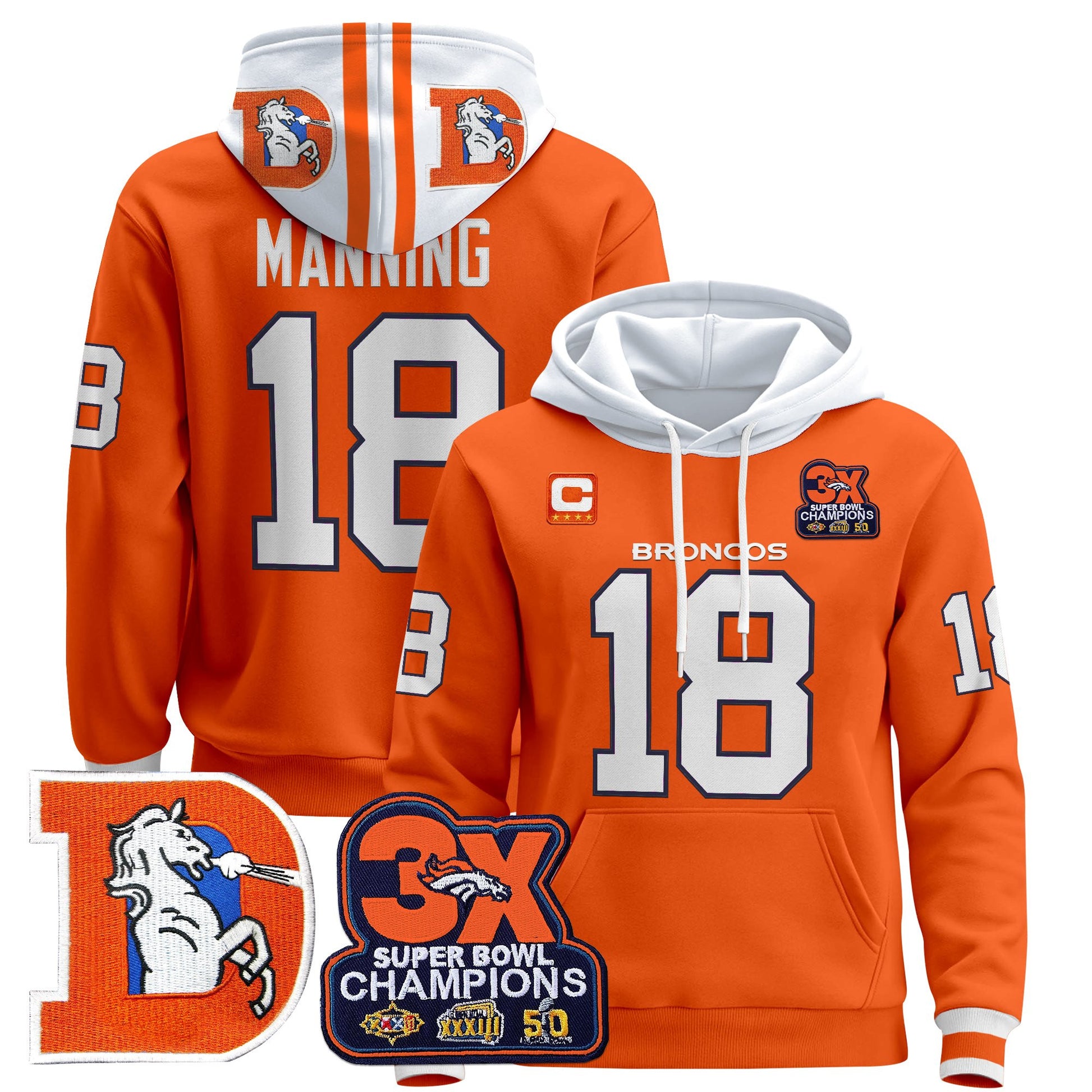 Men's Denver Broncos Throwback Premium Pullover Hoodie - All Stitched
