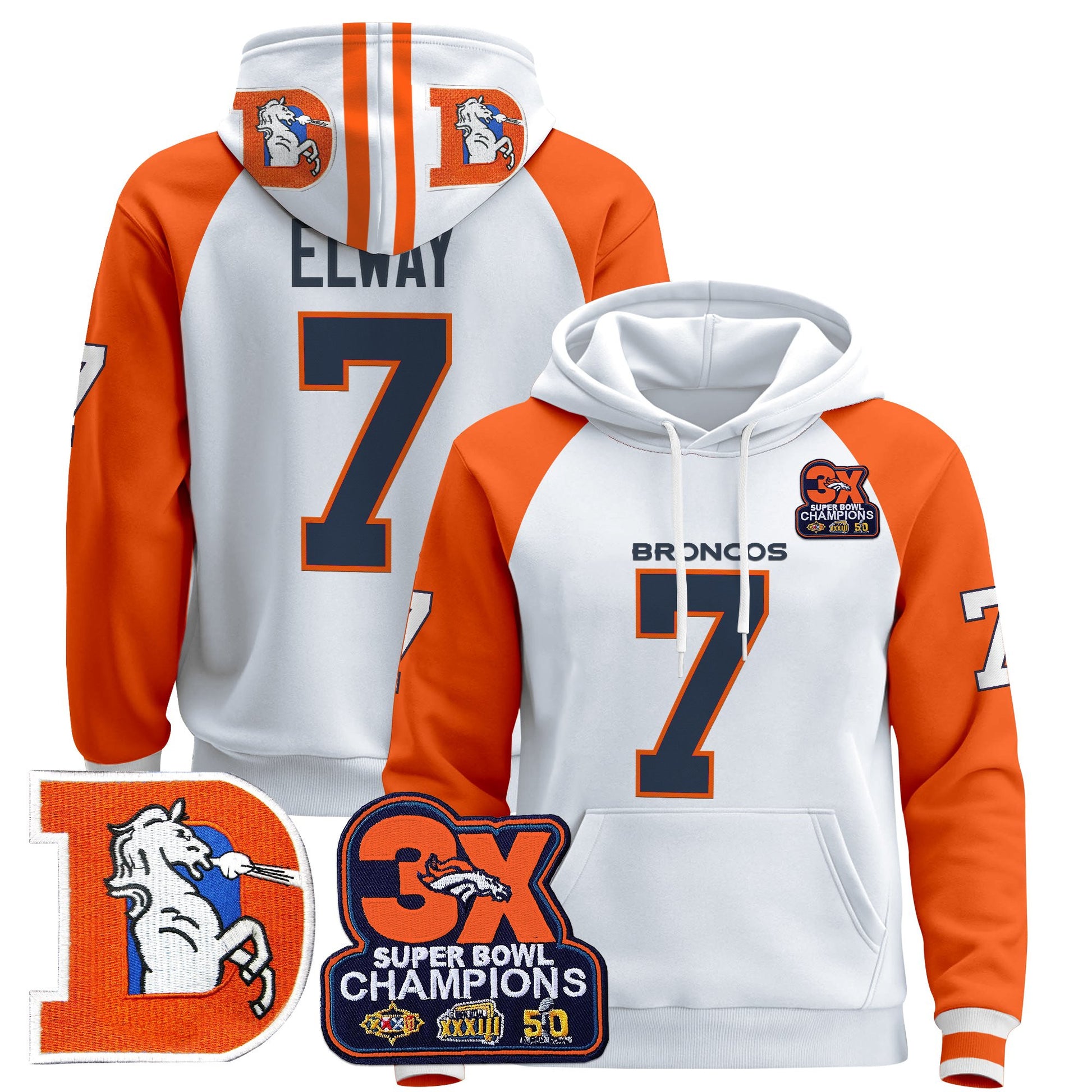 Men's Denver Broncos Throwback Premium Pullover Hoodie - All Stitched