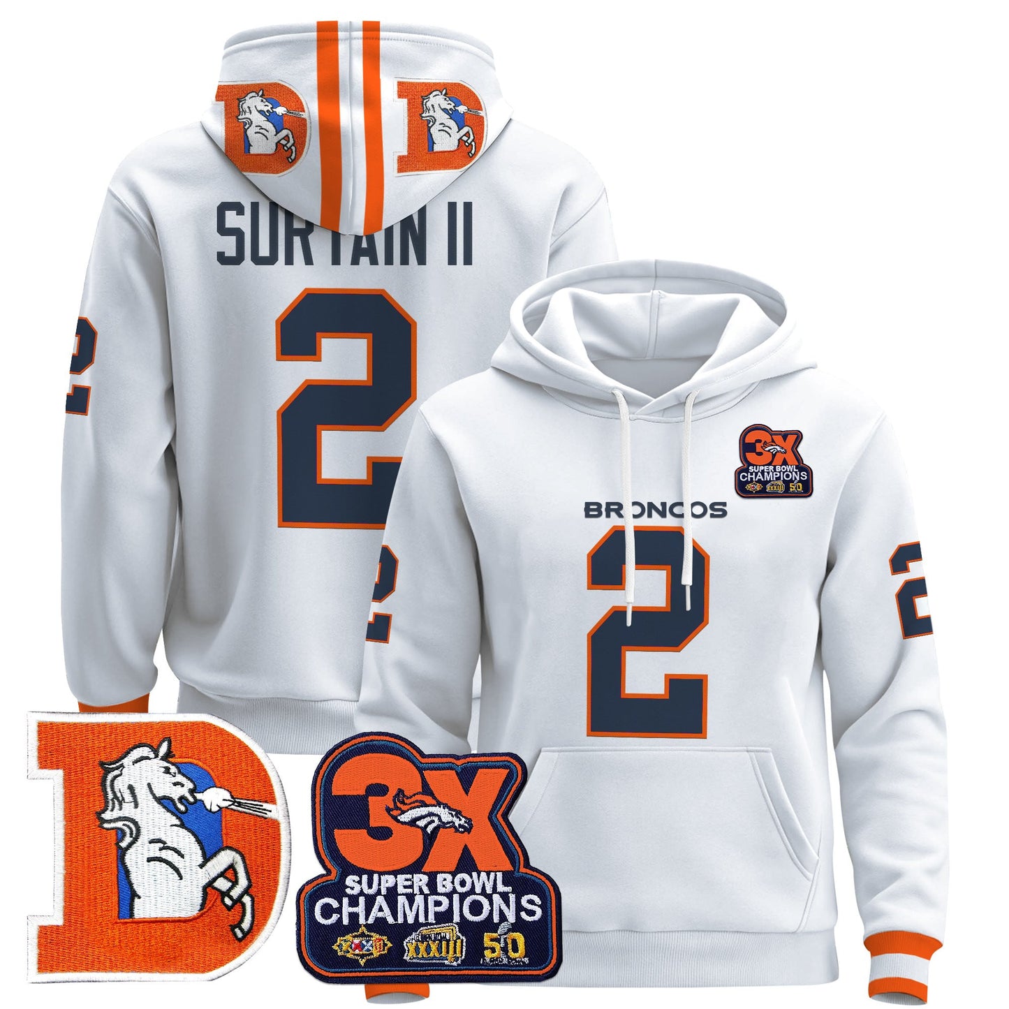 Men's Denver Broncos Throwback Premium Pullover Hoodie - All Stitched