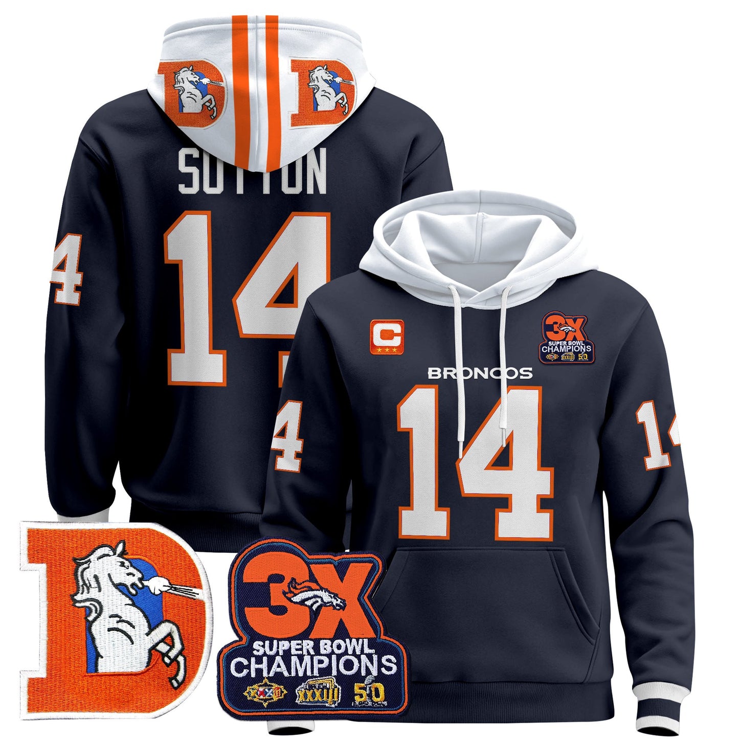 Men's Denver Broncos Throwback Premium Pullover Hoodie - All Stitched