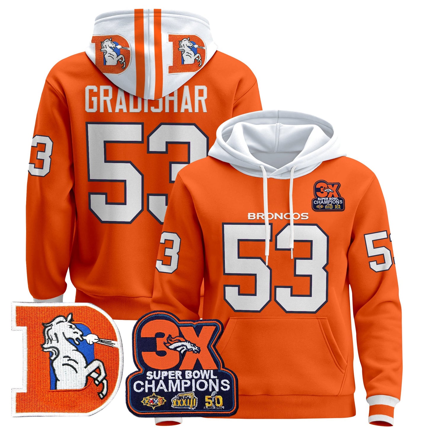 Men's Denver Broncos Throwback Premium Pullover Hoodie - All Stitched
