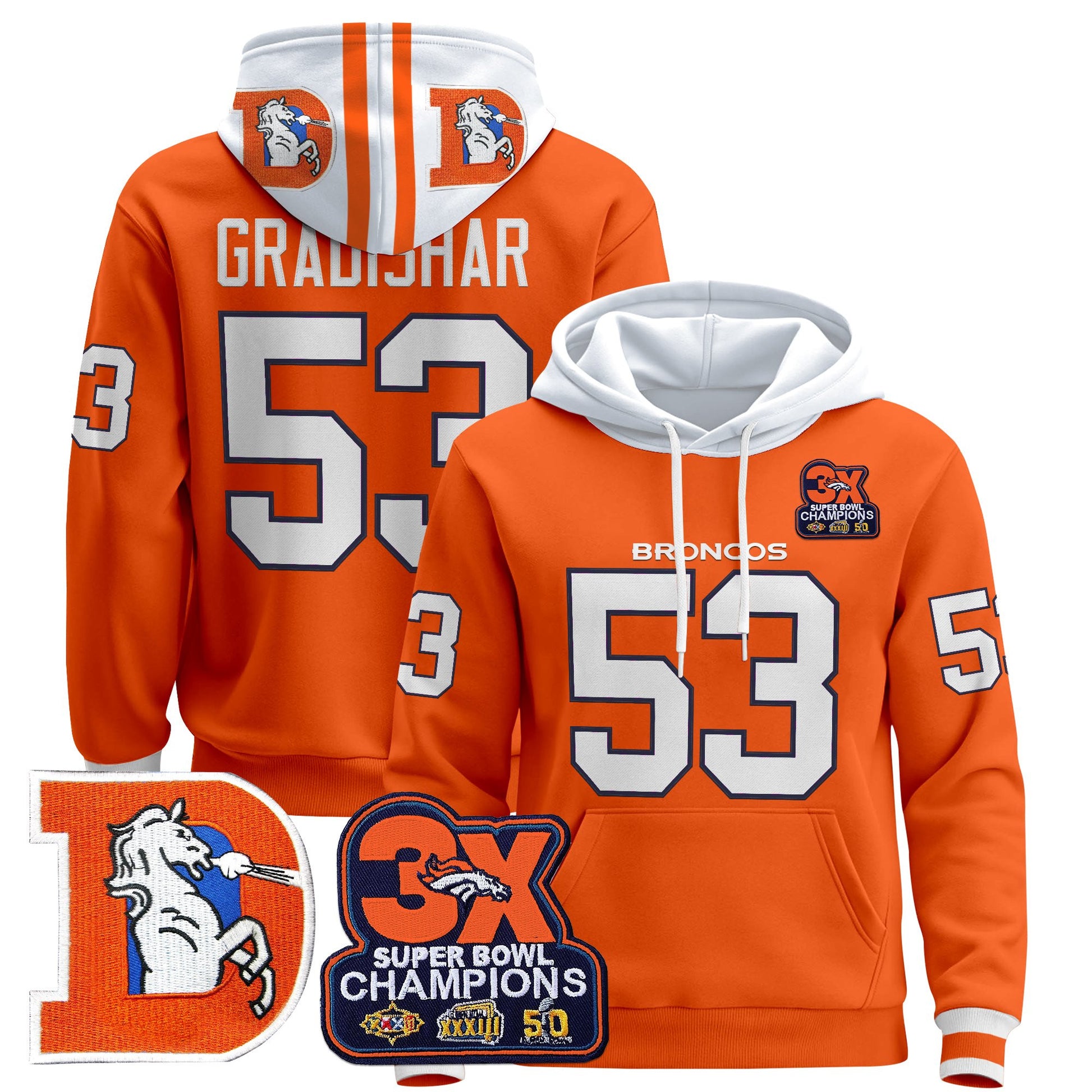 Men's Denver Broncos Throwback Premium Pullover Hoodie - All Stitched