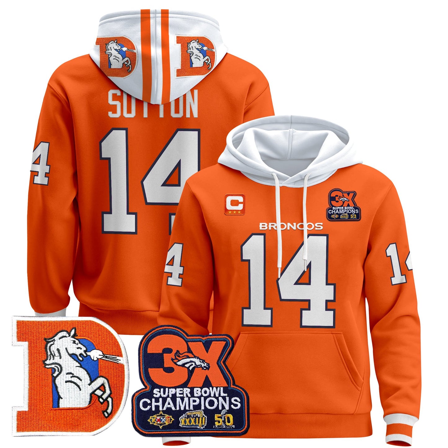 Men's Denver Broncos Throwback Premium Pullover Hoodie - All Stitched