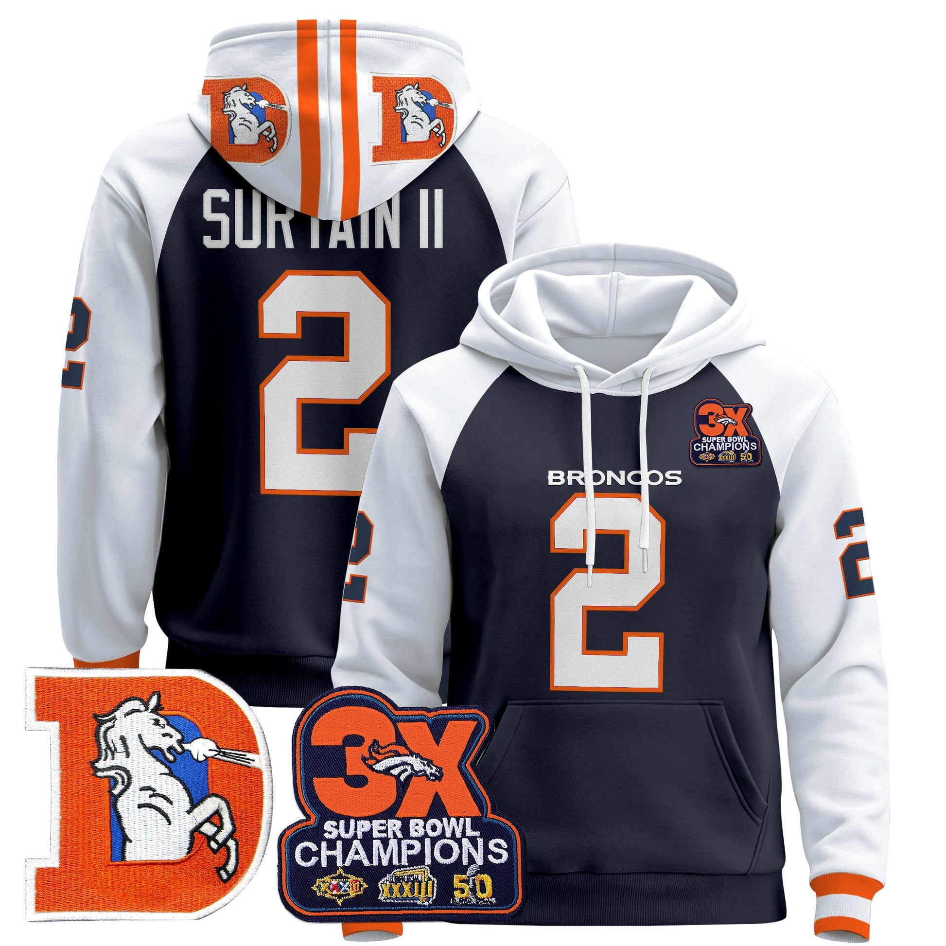 Men's Denver Broncos Throwback Premium Pullover Hoodie - All Stitched