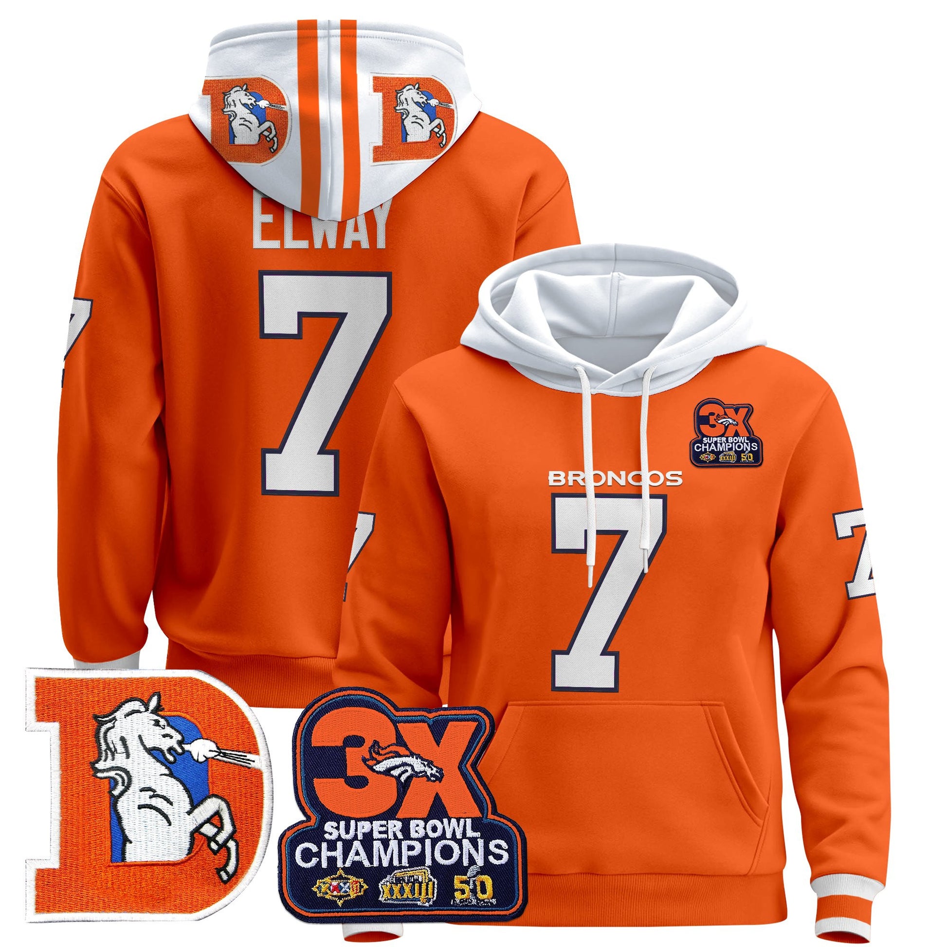 Men's Denver Broncos Throwback Premium Pullover Hoodie - All Stitched