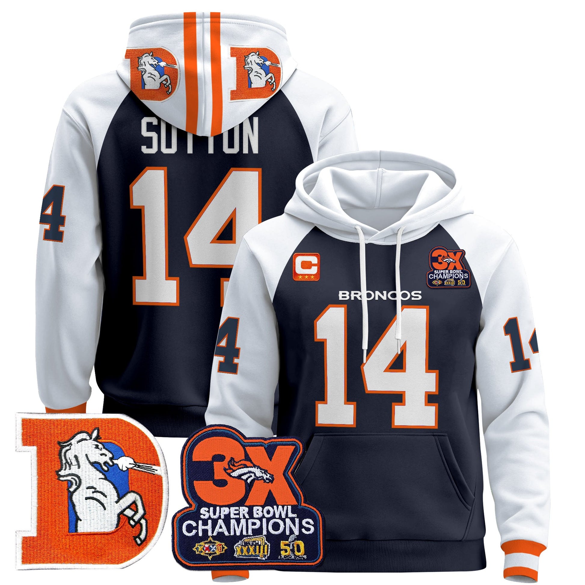Men's Denver Broncos Throwback Premium Pullover Hoodie - All Stitched