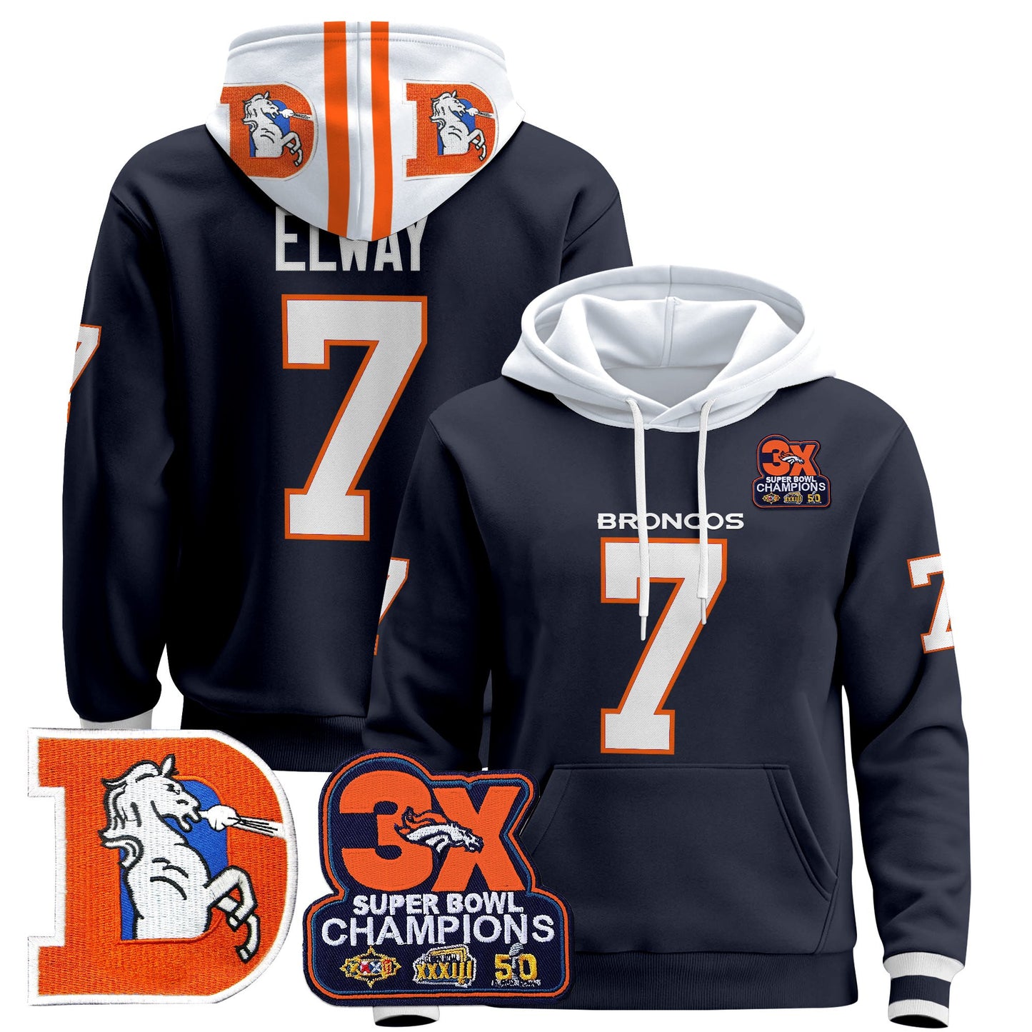 Men's Denver Broncos Throwback Premium Pullover Hoodie - All Stitched