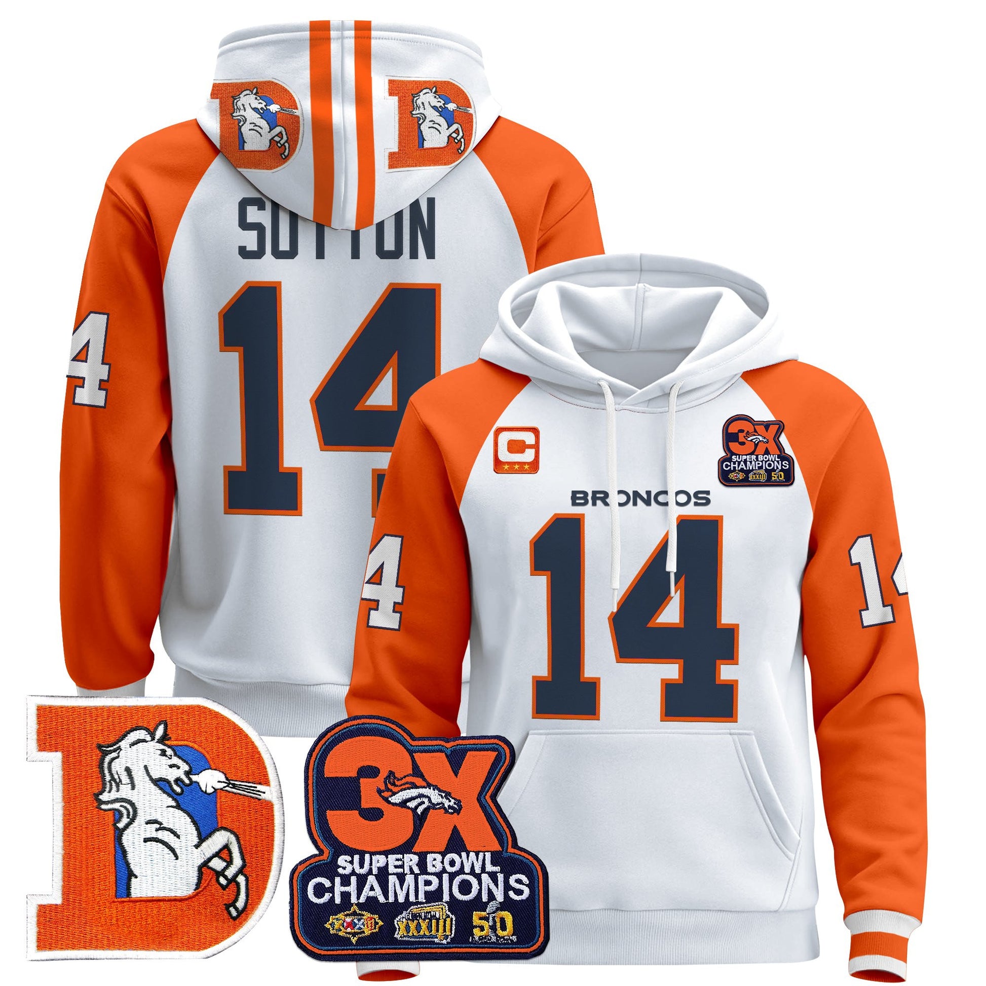 Men's Denver Broncos Throwback Premium Pullover Hoodie - All Stitched