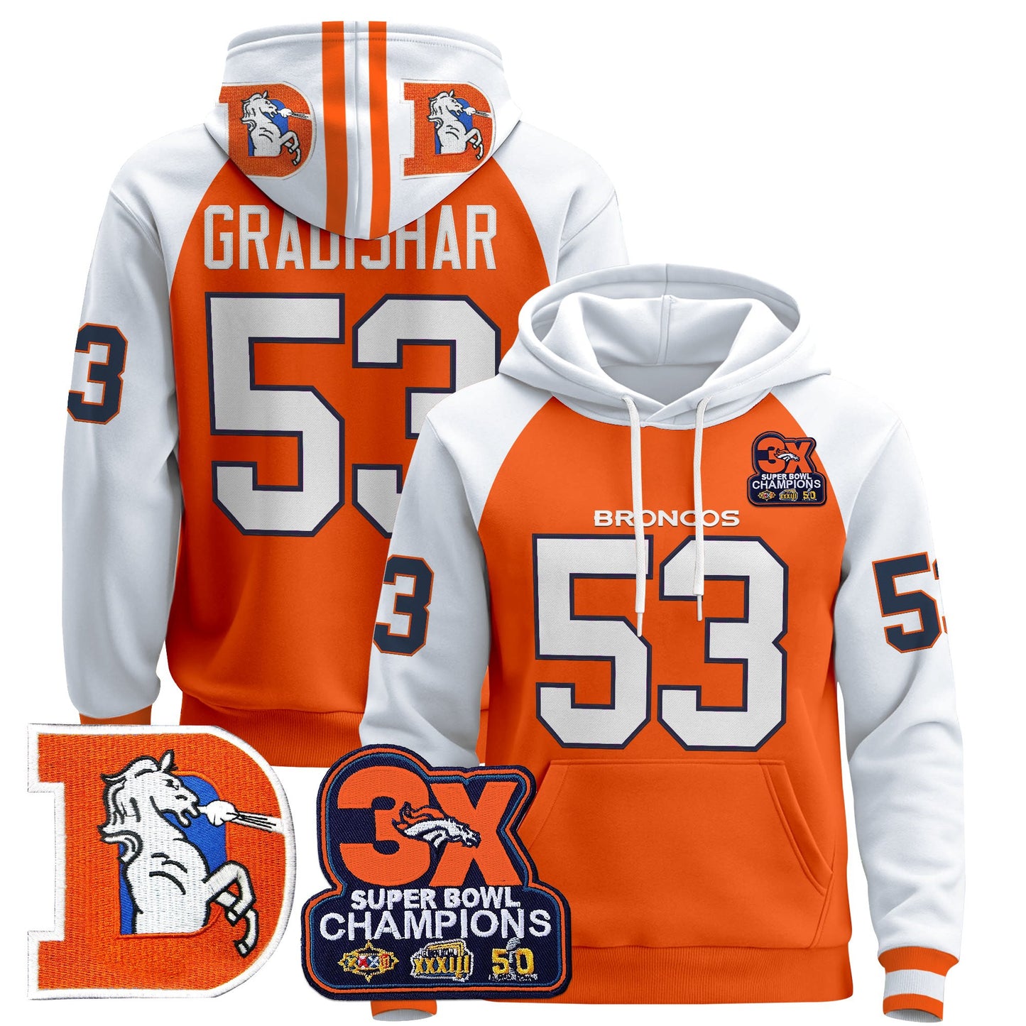 Men's Denver Broncos Throwback Premium Pullover Hoodie - All Stitched