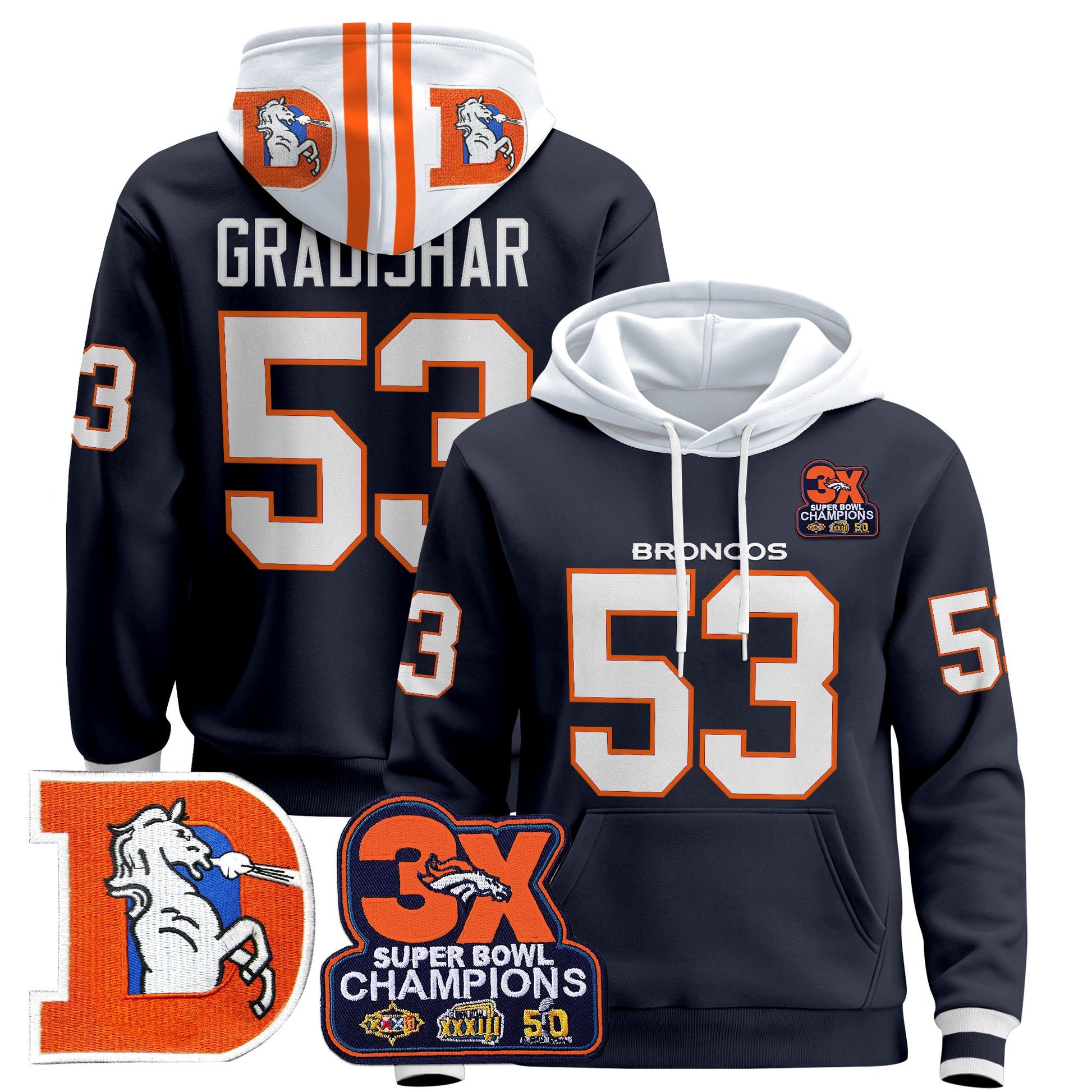 Men's Denver Broncos Throwback Premium Pullover Hoodie - All Stitched