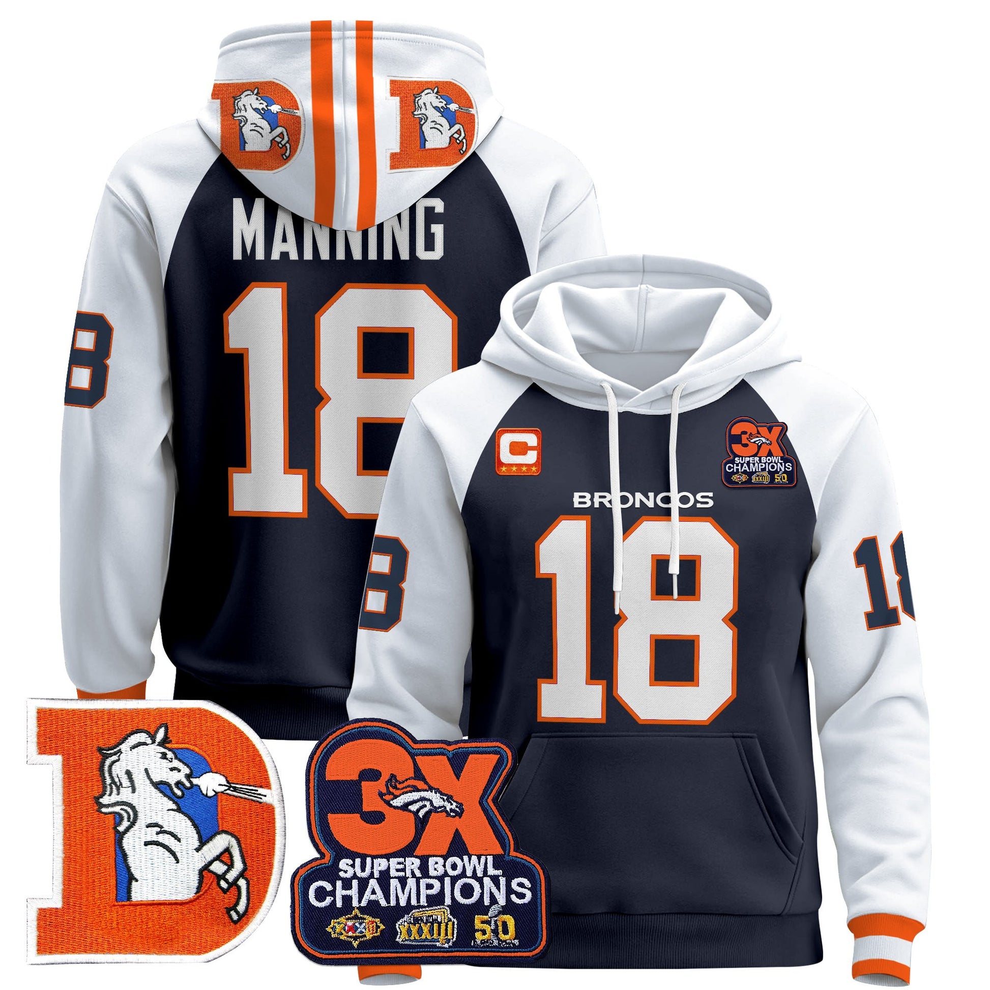 Men's Denver Broncos Throwback Premium Pullover Hoodie - All Stitched