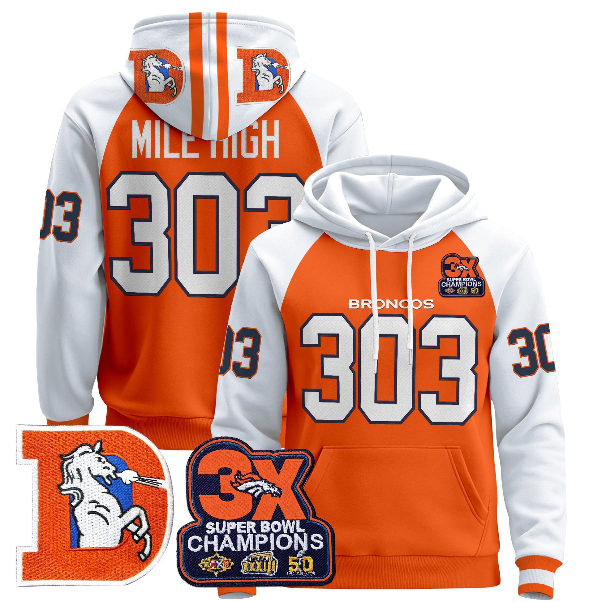 Men's Denver Broncos Throwback Premium Pullover Hoodie - All Stitched