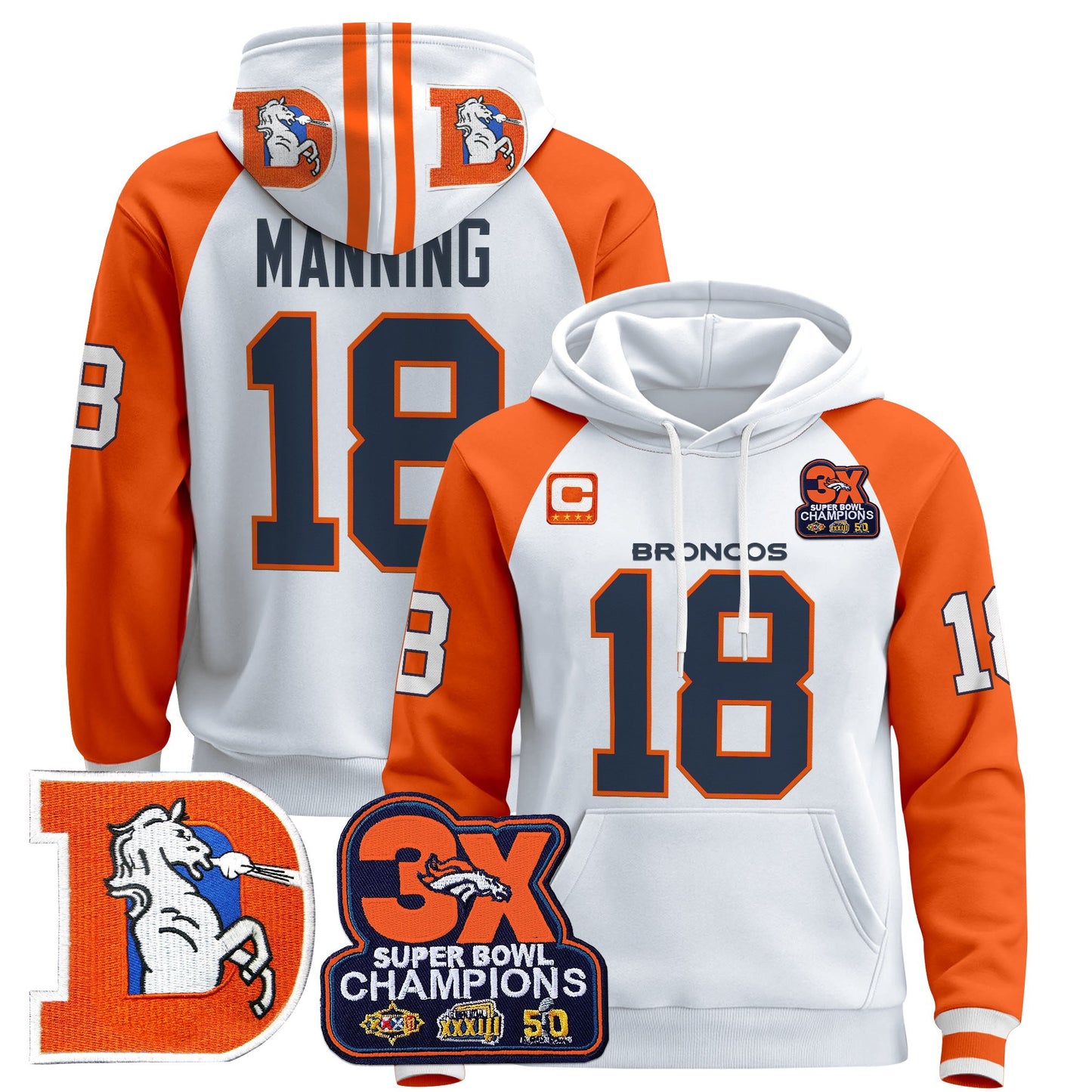 Men's Denver Broncos Throwback Premium Pullover Hoodie - All Stitched