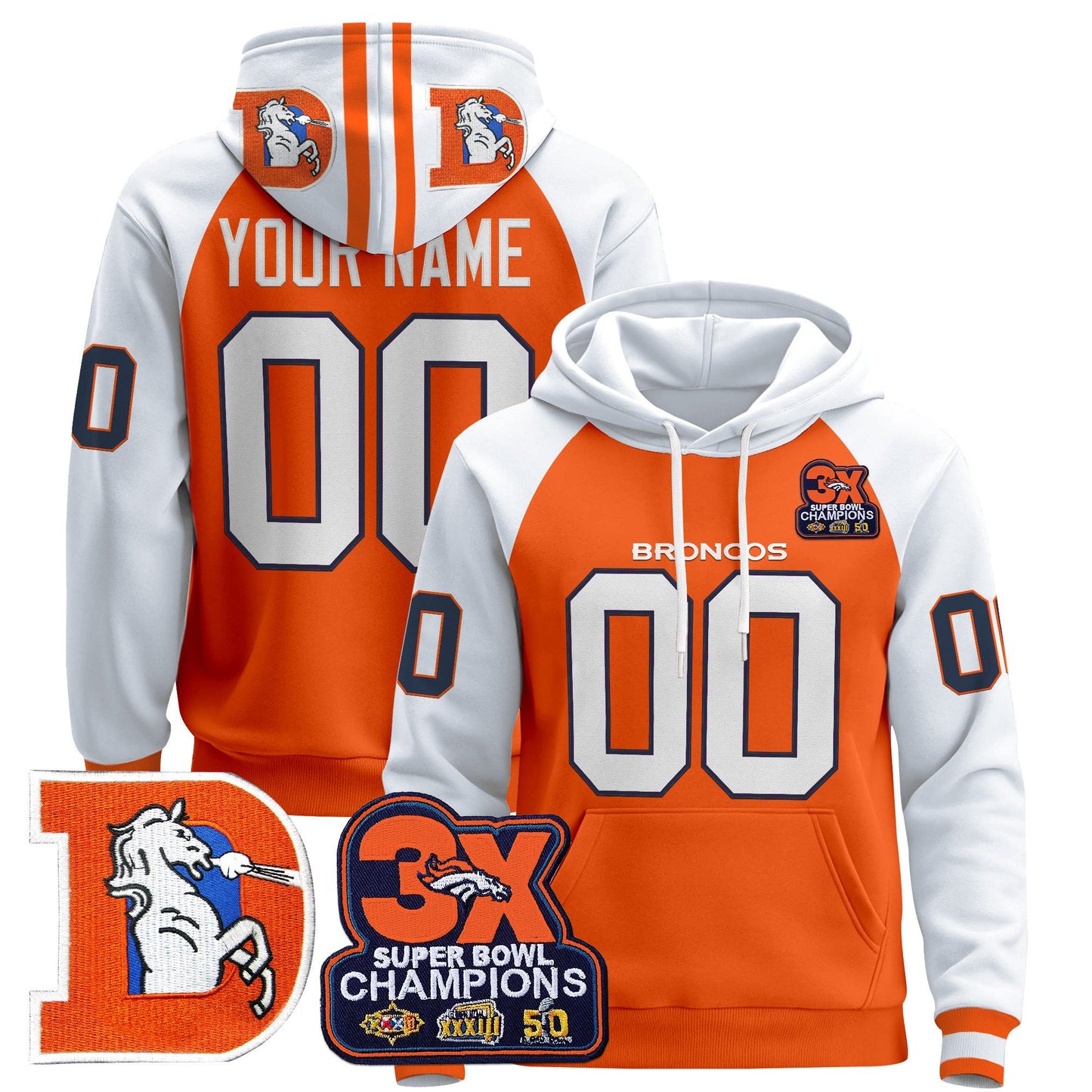 Denver Broncos Throwback Premium Custom Pullover Hoodie - All Stitched