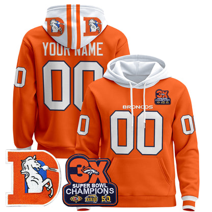 Denver Broncos Throwback Premium Custom Pullover Hoodie - All Stitched