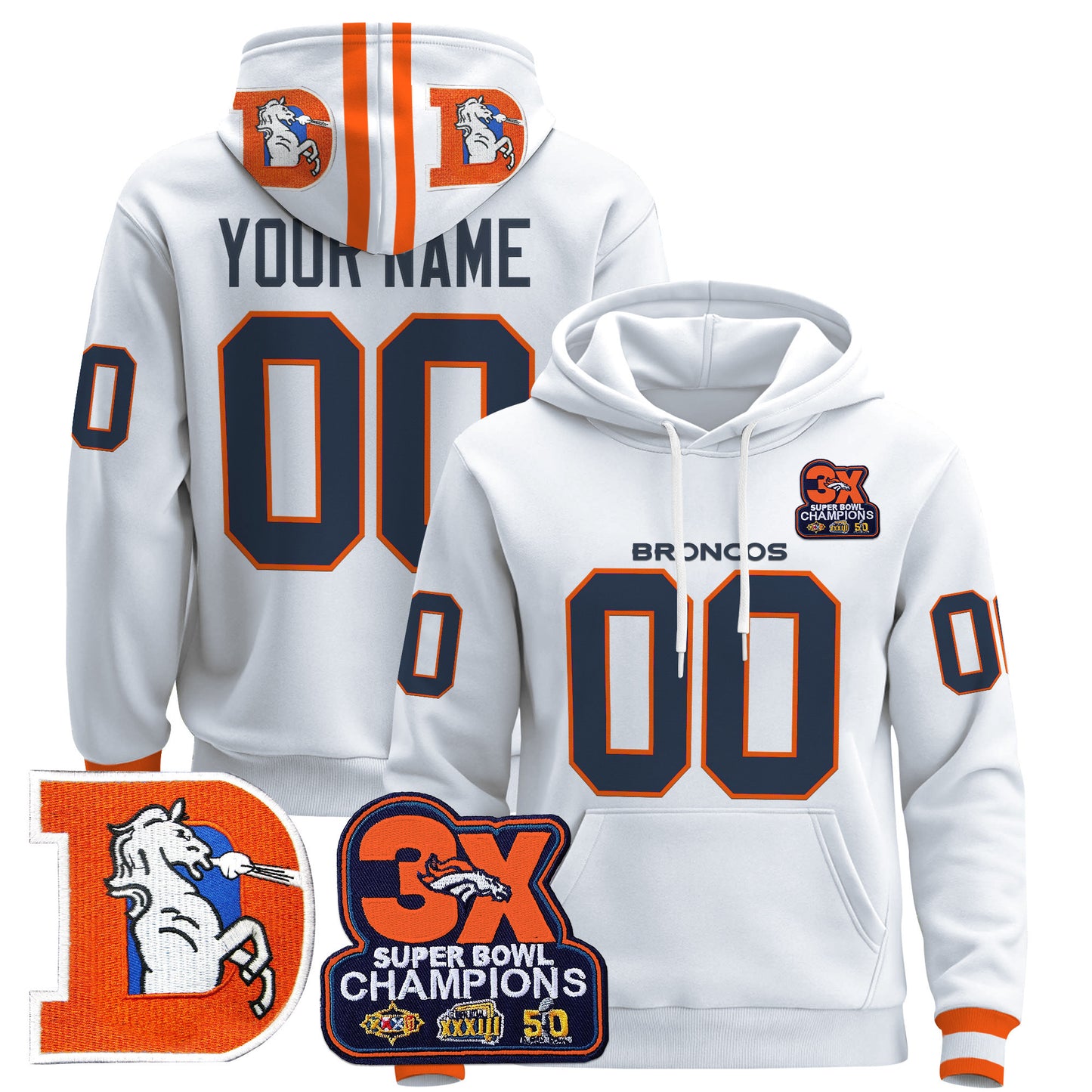 Denver Broncos Throwback Premium Custom Pullover Hoodie - All Stitched