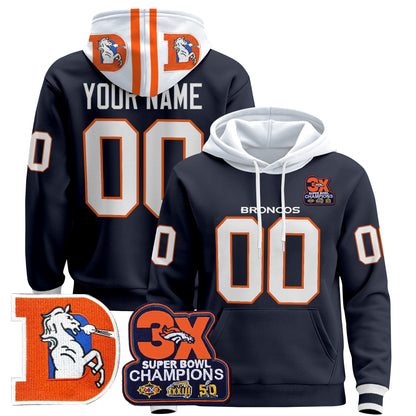 Denver Broncos Throwback Premium Custom Pullover Hoodie - All Stitched