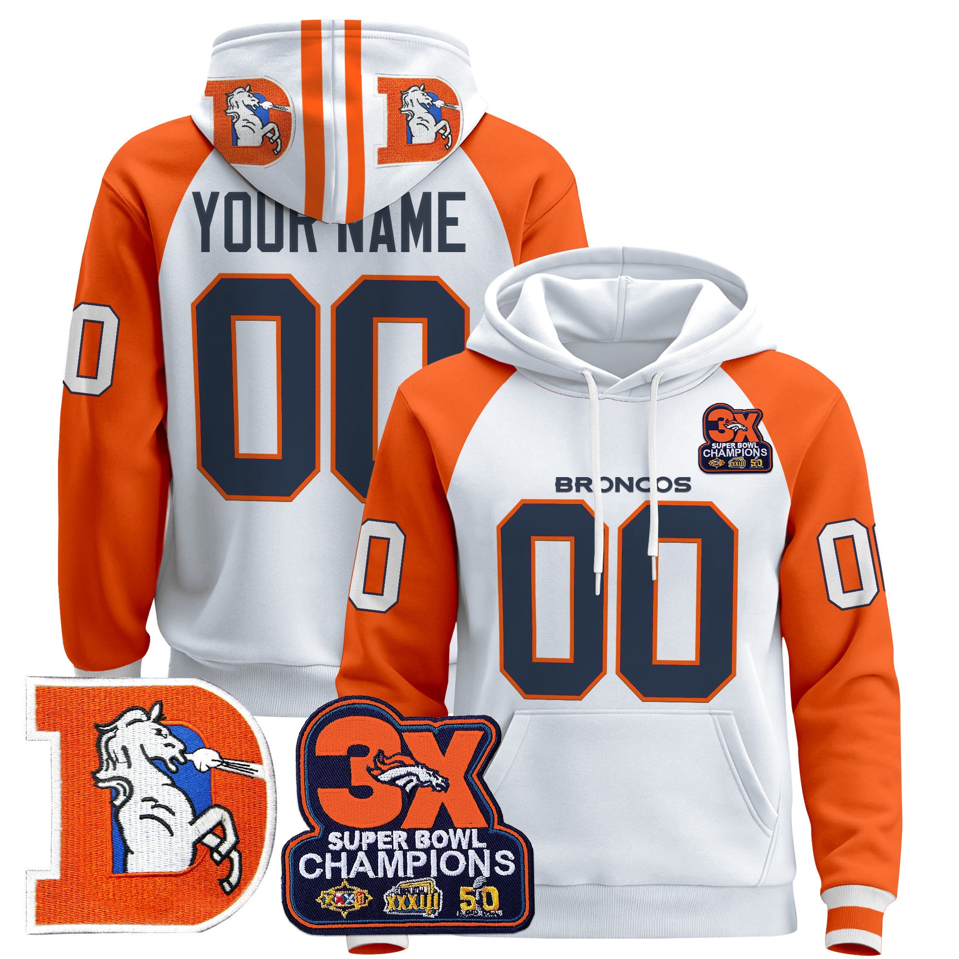 Denver Broncos Throwback Premium Custom Pullover Hoodie - All Stitched