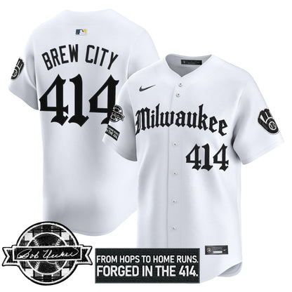 Men's Milwaukee Brewers Bob Uecker Patch Vapor Premier Limited Jersey - Gothic Edition - All Stitched