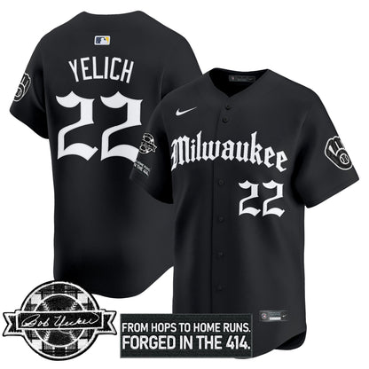 Men's Milwaukee Brewers Bob Uecker Patch Vapor Premier Limited Jersey - Gothic Edition - All Stitched