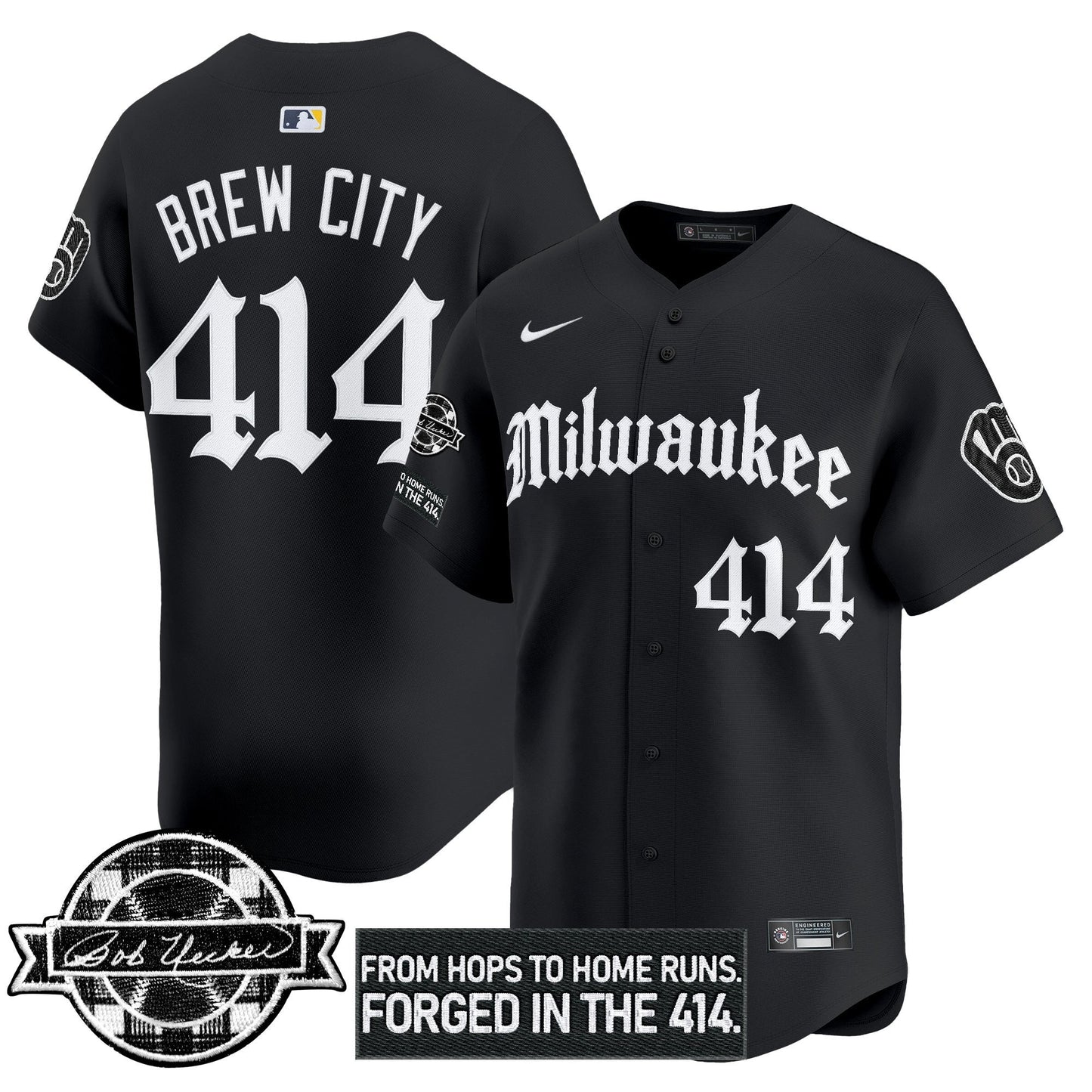 Men's Milwaukee Brewers Bob Uecker Patch Vapor Premier Limited Jersey - Gothic Edition - All Stitched