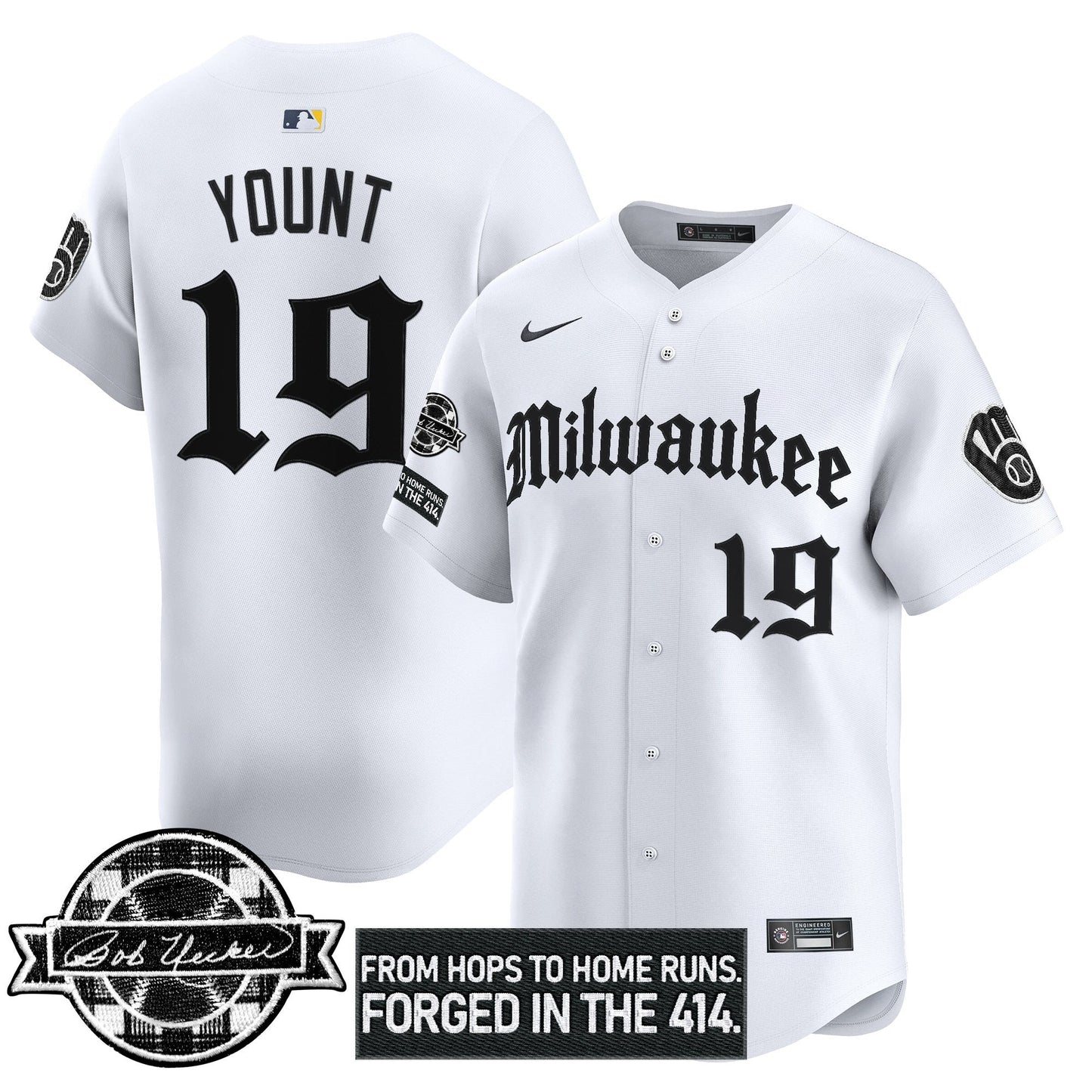 Men's Milwaukee Brewers Bob Uecker Patch Vapor Premier Limited Jersey - Gothic Edition - All Stitched