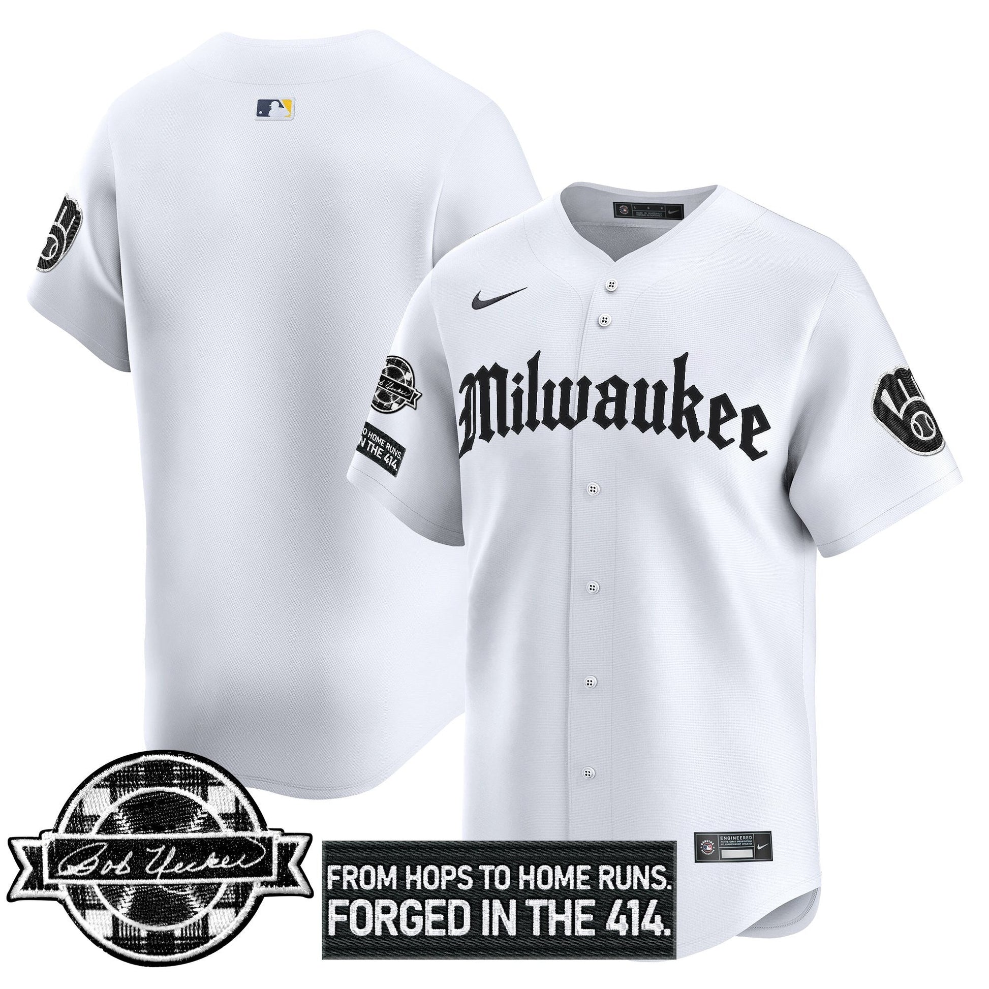 Men's Milwaukee Brewers Bob Uecker Patch Vapor Premier Limited Jersey - Gothic Edition - All Stitched