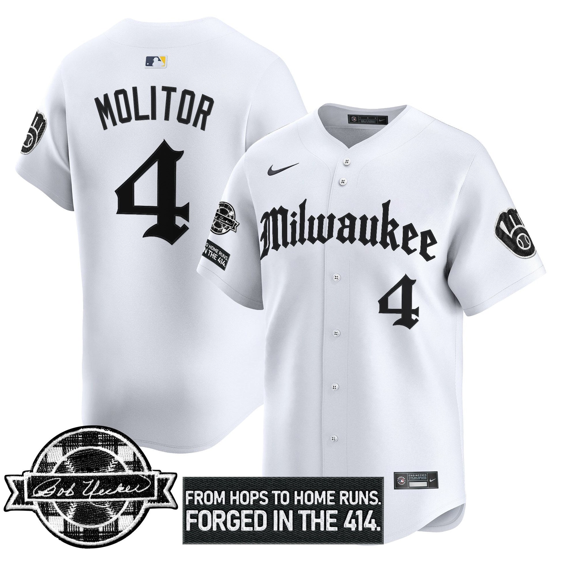 Men's Milwaukee Brewers Bob Uecker Patch Vapor Premier Limited Jersey - Gothic Edition - All Stitched