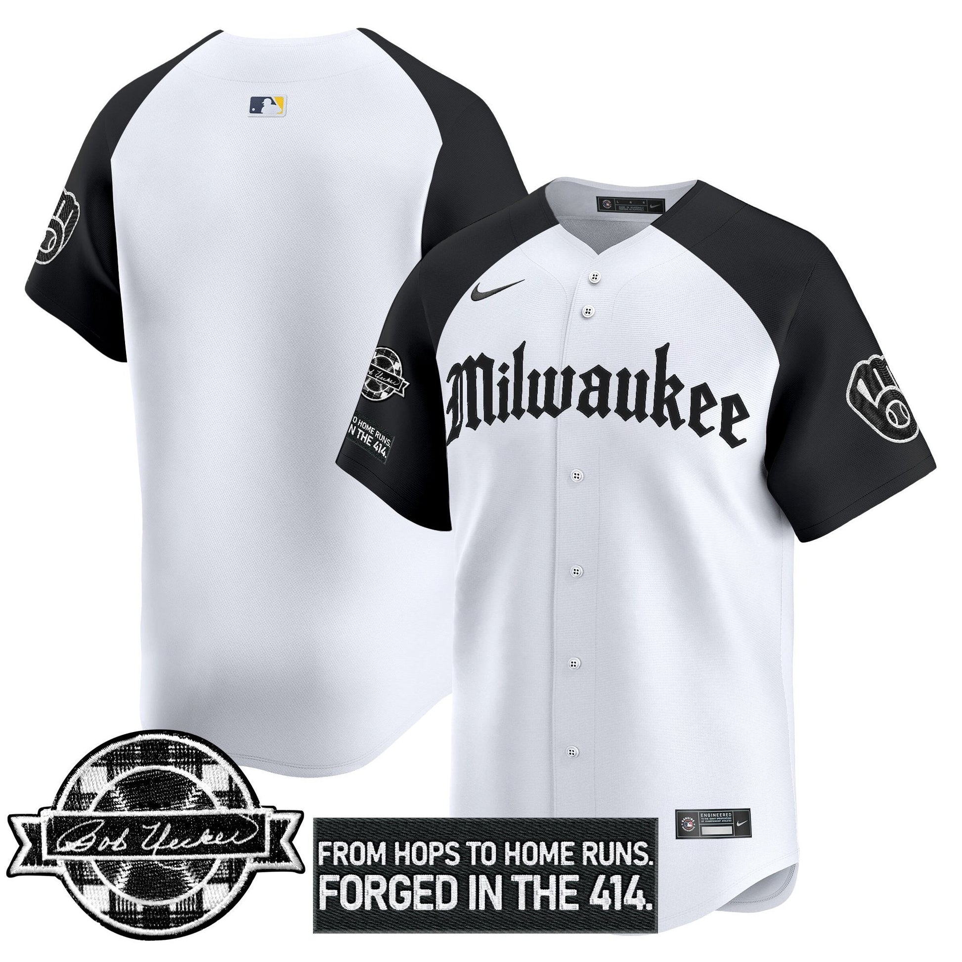 Men's Milwaukee Brewers Bob Uecker Patch Vapor Premier Limited Jersey - Gothic Edition - All Stitched
