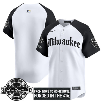 Men's Milwaukee Brewers Bob Uecker Patch Vapor Premier Limited Jersey - Gothic Edition - All Stitched