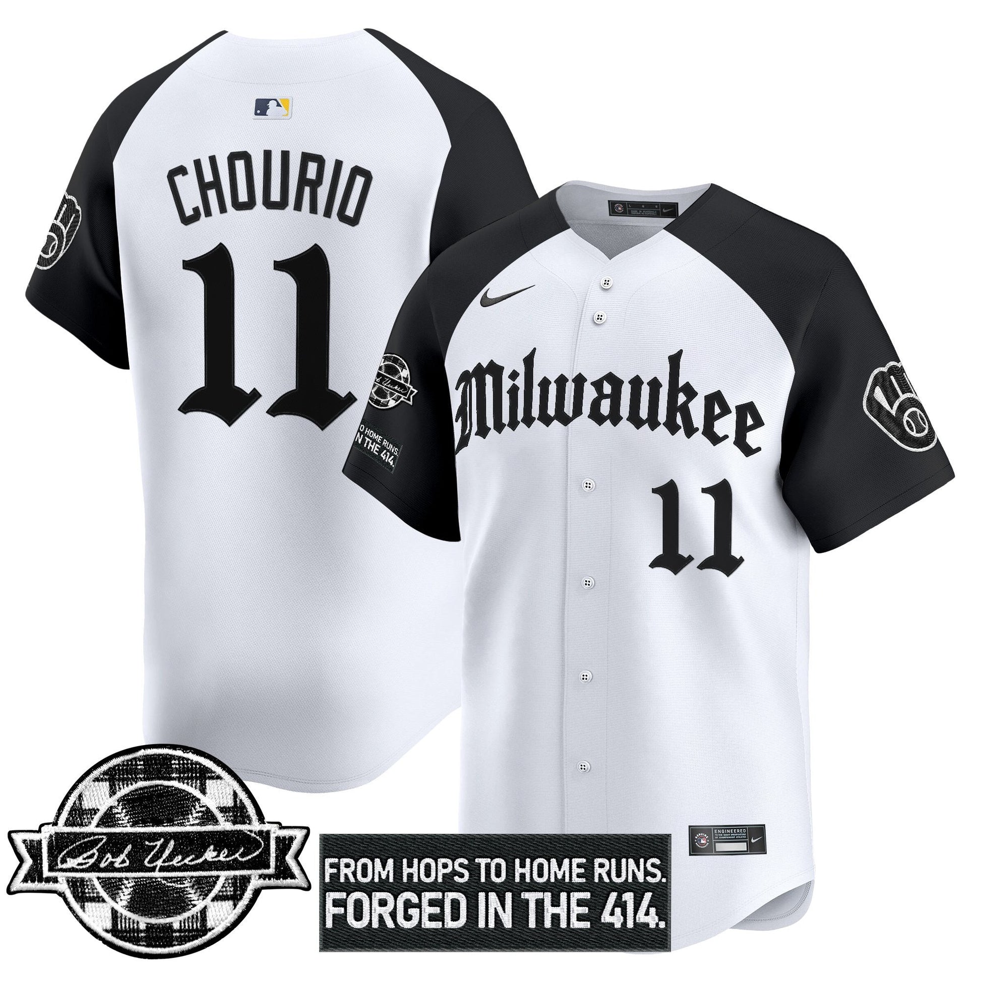 Men's Milwaukee Brewers Bob Uecker Patch Vapor Premier Limited Jersey - Gothic Edition - All Stitched