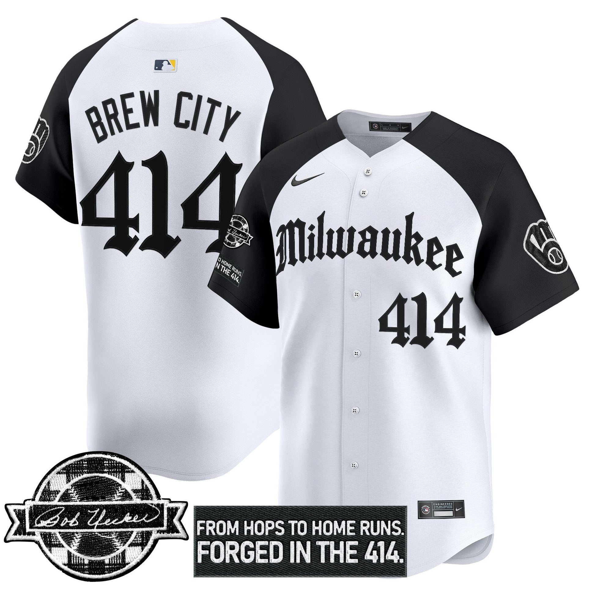 Men's Milwaukee Brewers Bob Uecker Patch Vapor Premier Limited Jersey - Gothic Edition - All Stitched