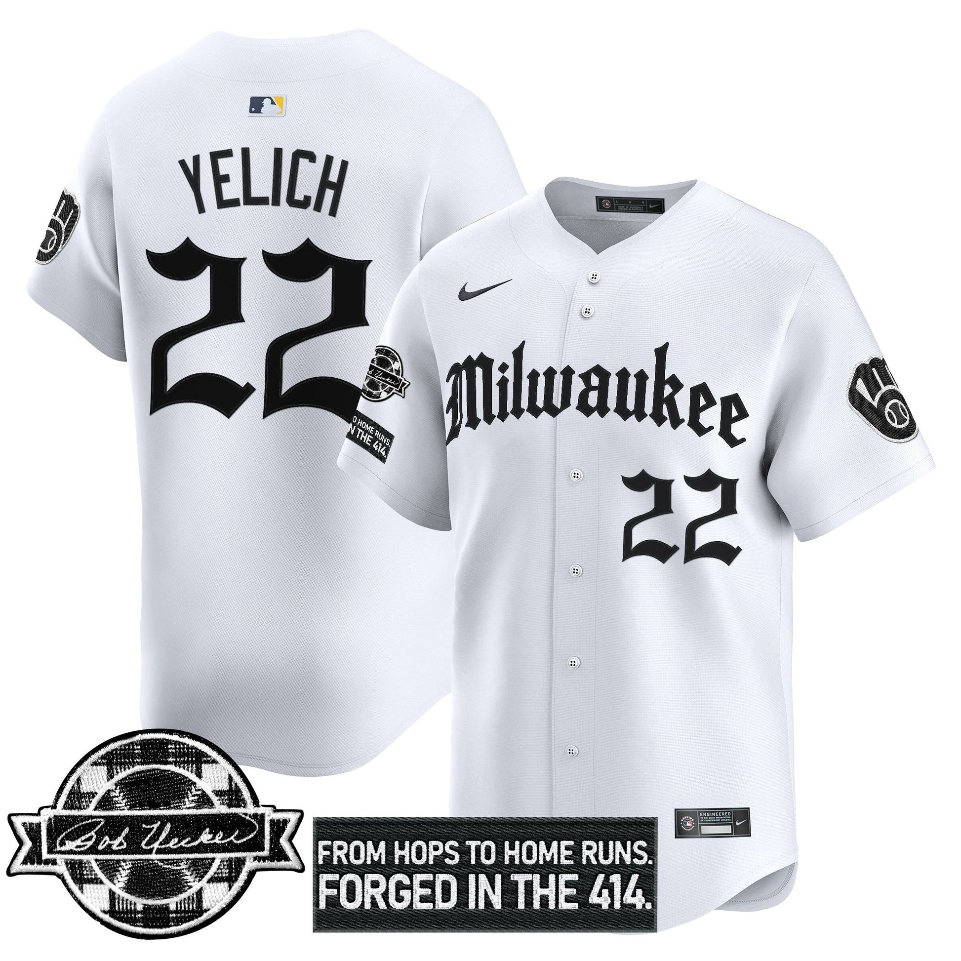 Men's Milwaukee Brewers Bob Uecker Patch Vapor Premier Limited Jersey - Gothic Edition - All Stitched