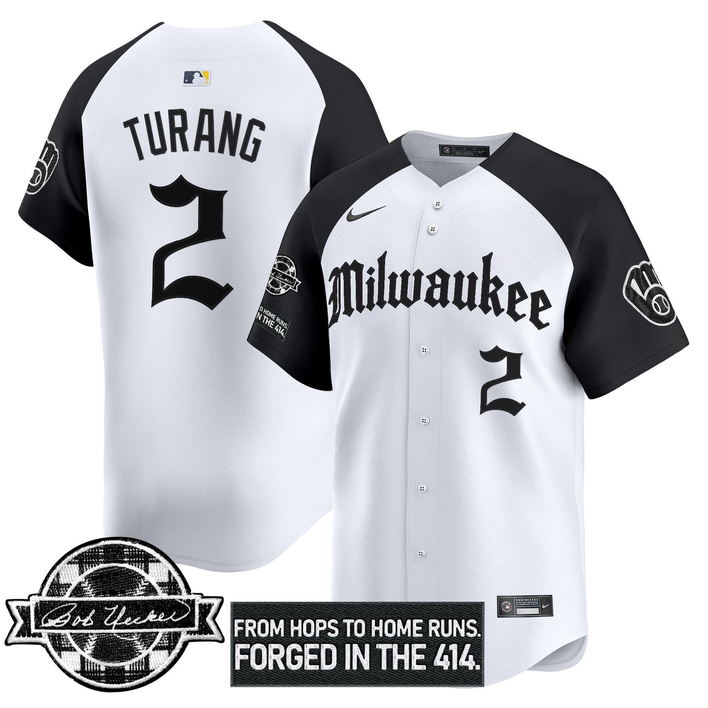 Men's Milwaukee Brewers Bob Uecker Patch Vapor Premier Limited Jersey - Gothic Edition - All Stitched