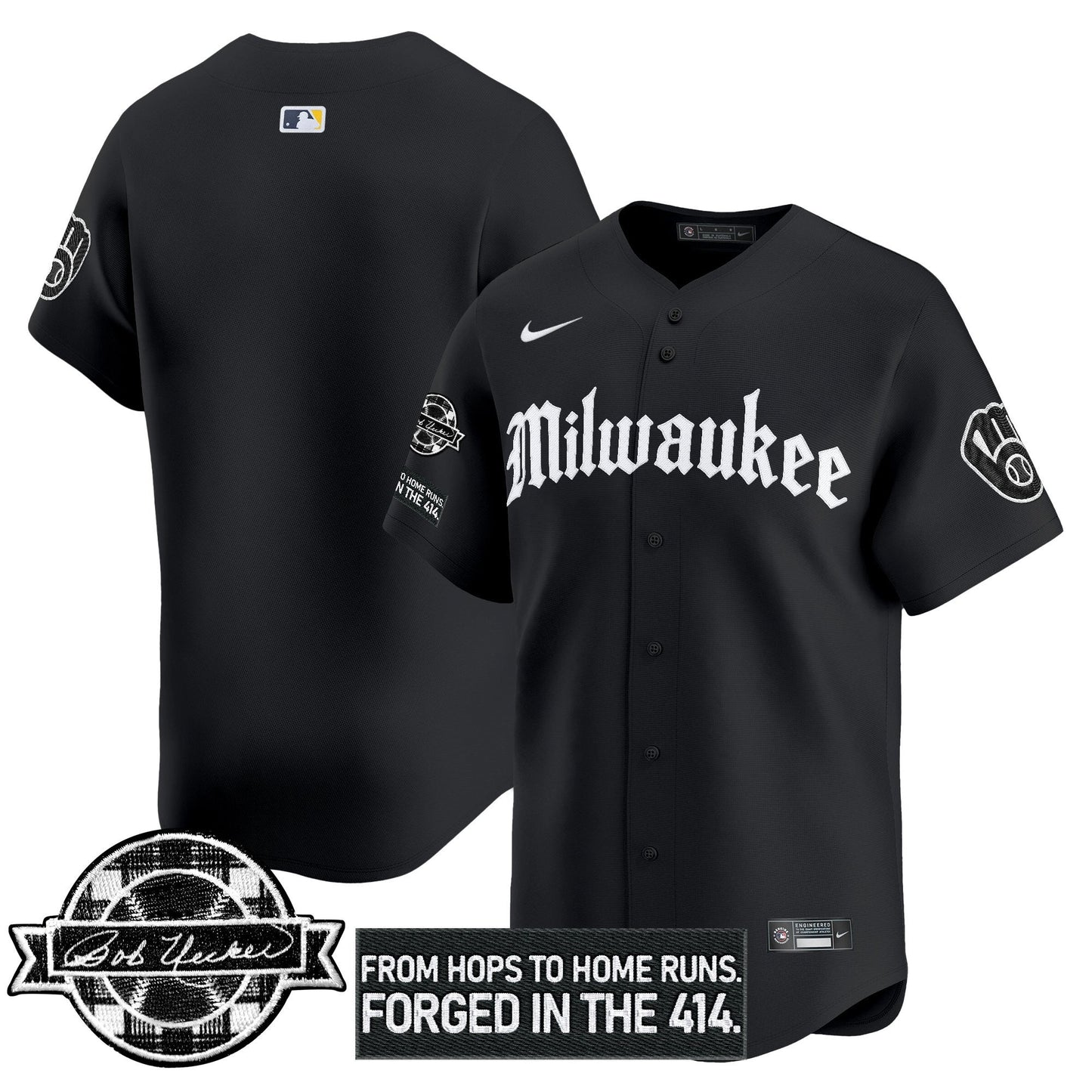 Men's Milwaukee Brewers Bob Uecker Patch Vapor Premier Limited Jersey - Gothic Edition - All Stitched