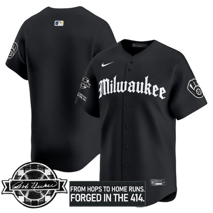 Men's Milwaukee Brewers Bob Uecker Patch Vapor Premier Limited Jersey - Gothic Edition - All Stitched