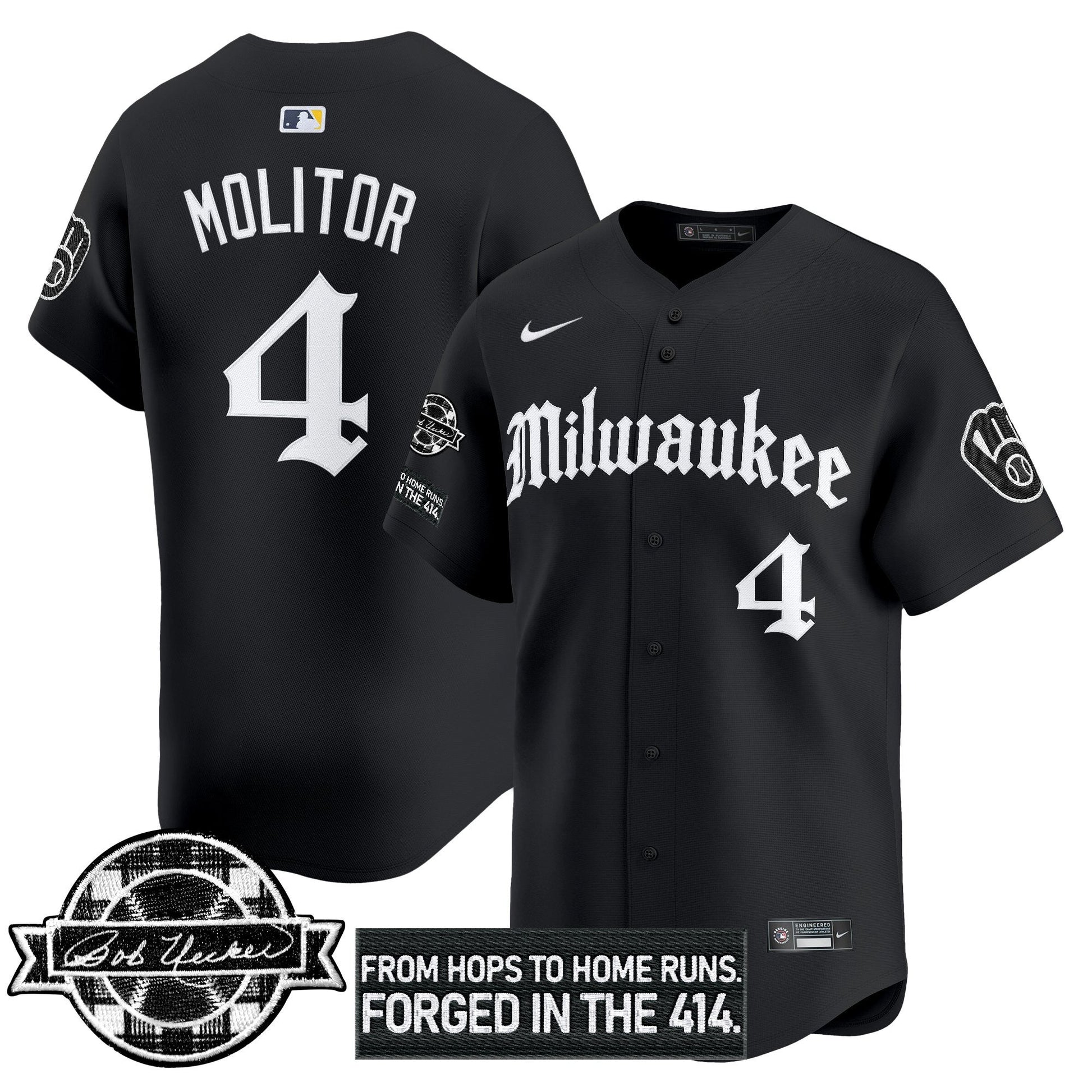 Men's Milwaukee Brewers Bob Uecker Patch Vapor Premier Limited Jersey - Gothic Edition - All Stitched