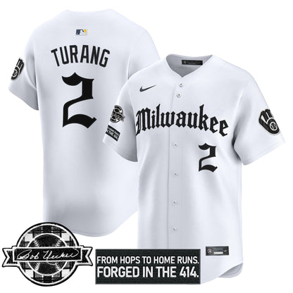 Men's Milwaukee Brewers Bob Uecker Patch Vapor Premier Limited Jersey - Gothic Edition - All Stitched