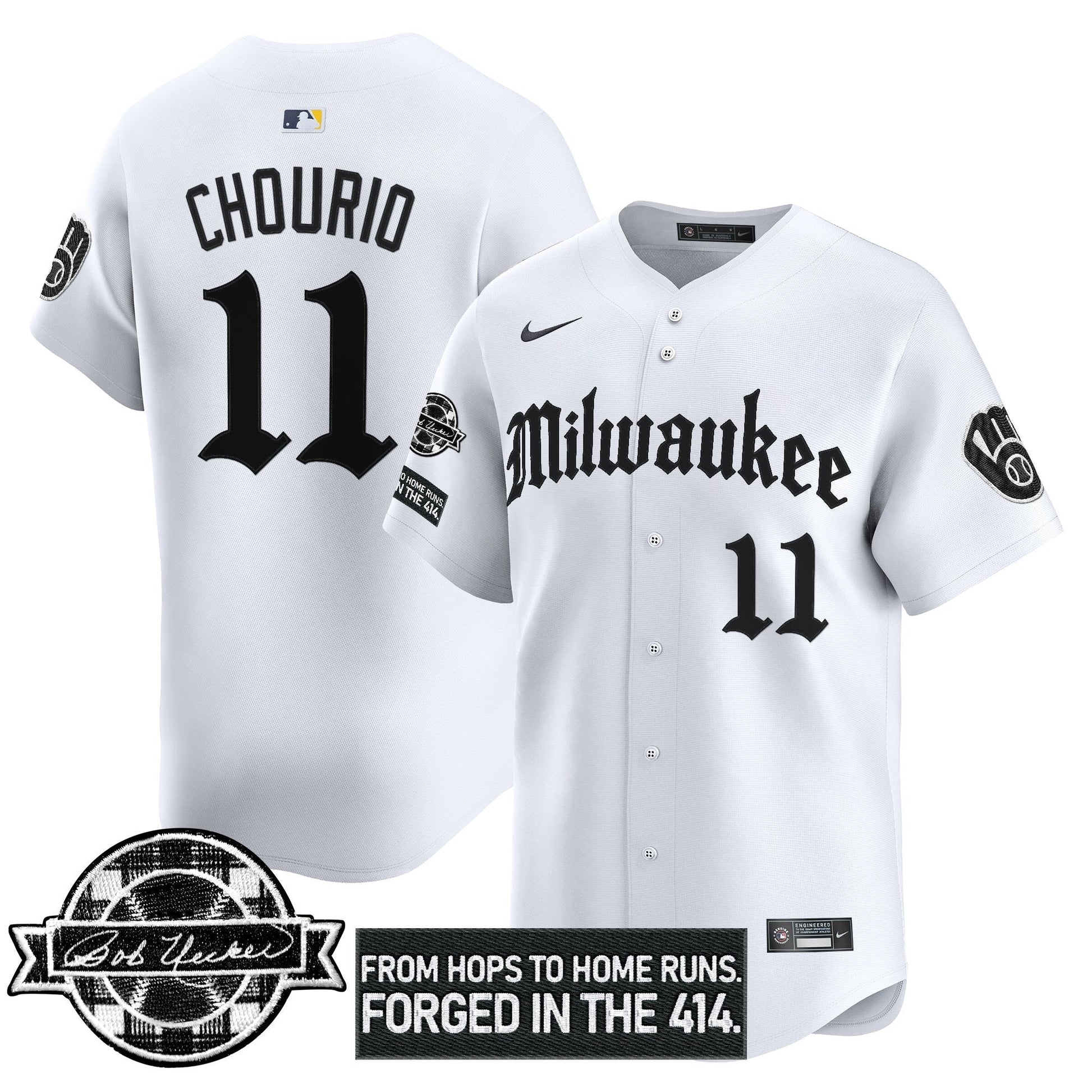 Men's Milwaukee Brewers Bob Uecker Patch Vapor Premier Limited Jersey - Gothic Edition - All Stitched