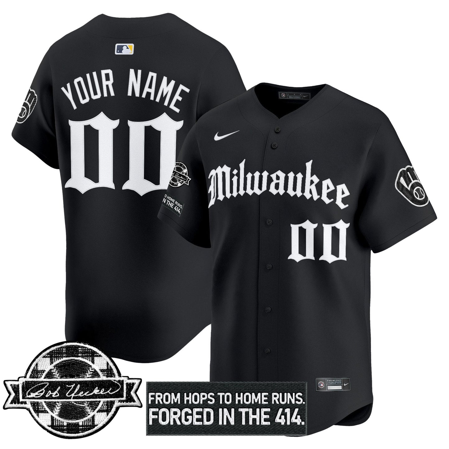 Milwaukee Brewers Bob Uecker Patch Vapor Premier Limited Custom Jersey - Gothic Edition - All Stitched