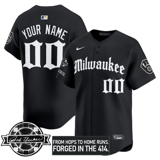 Milwaukee Brewers Bob Uecker Patch Vapor Premier Limited Custom Jersey - Gothic Edition - All Stitched