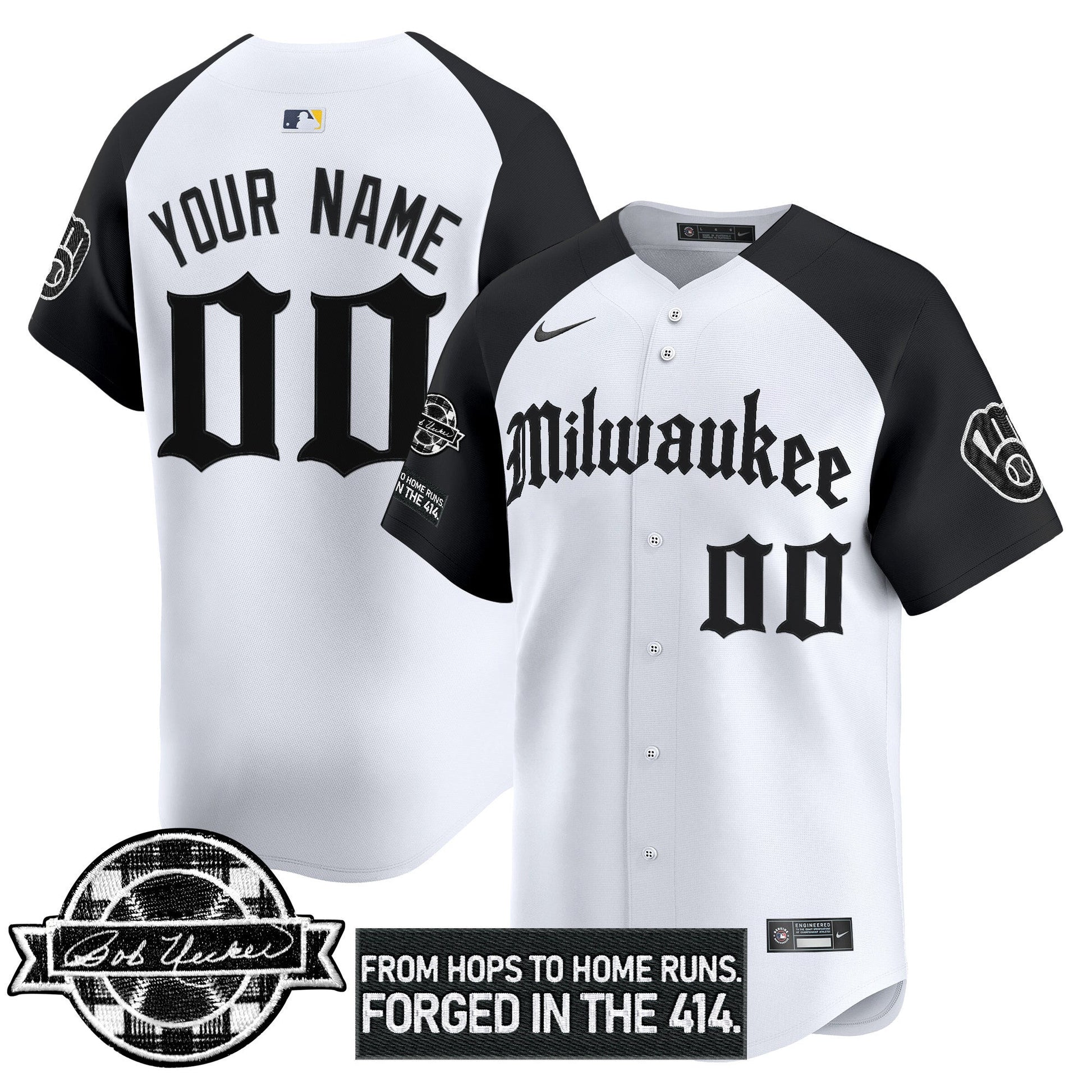 Milwaukee Brewers Bob Uecker Patch Vapor Premier Limited Custom Jersey - Gothic Edition - All Stitched