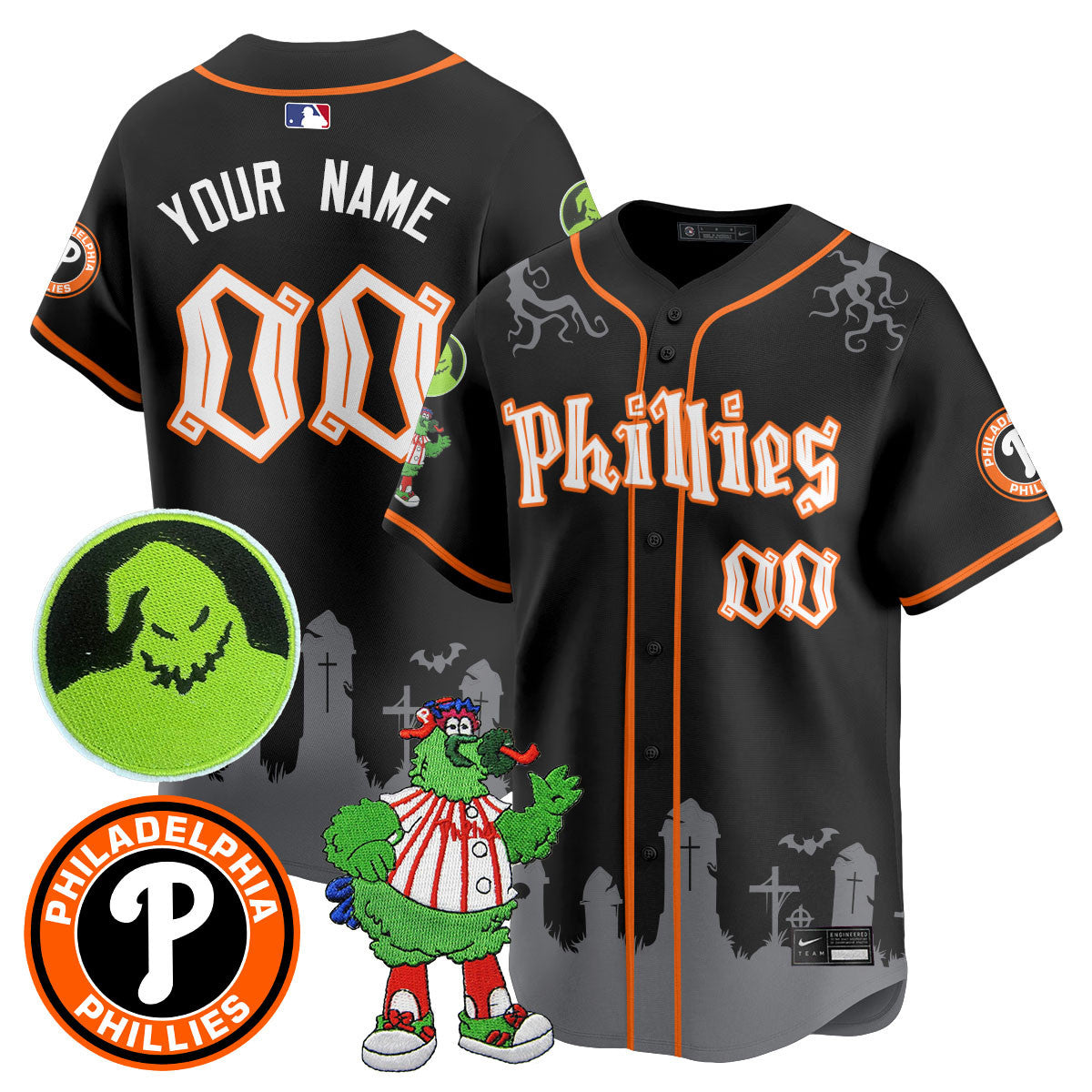 Custom Philadelphia Phillies Oogie Boogie & Phanatic Premier Limited Jersey - All Stitched