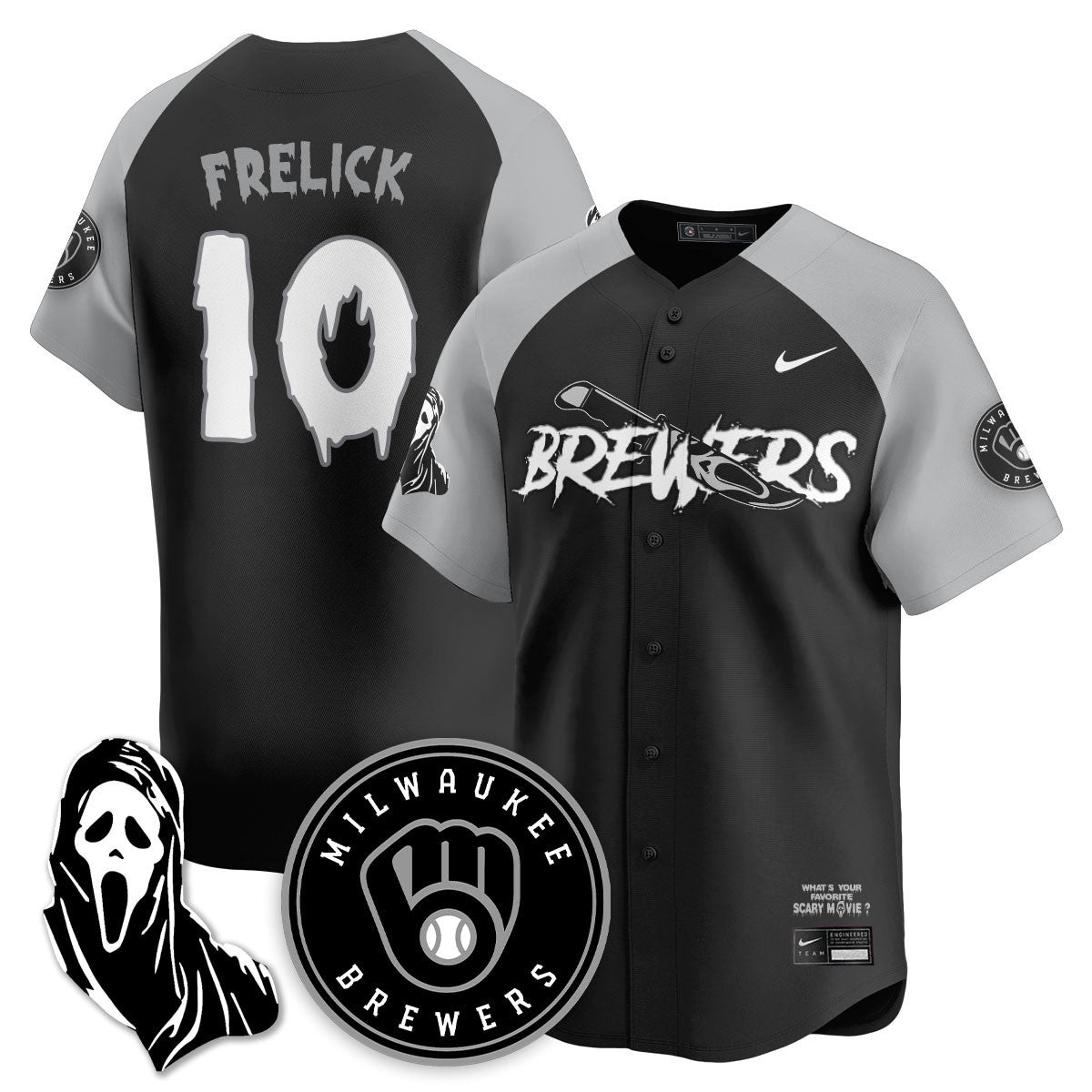 Men's Milwaukee Brewers "Scream Ghostface" Jersey - All Stitched
