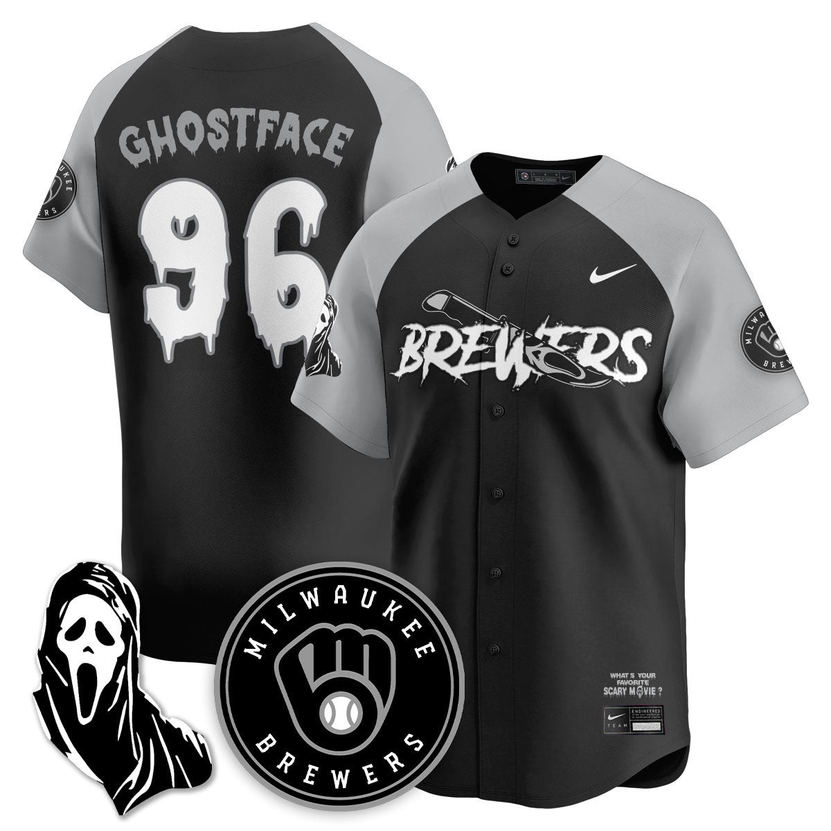 Men's Milwaukee Brewers "Scream Ghostface" Jersey - All Stitched