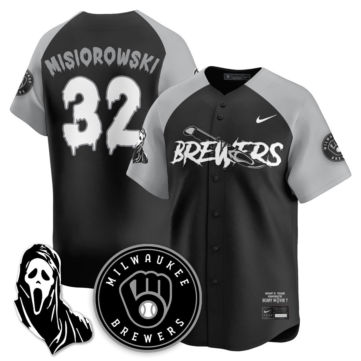 Men's Milwaukee Brewers "Scream Ghostface" Jersey - All Stitched