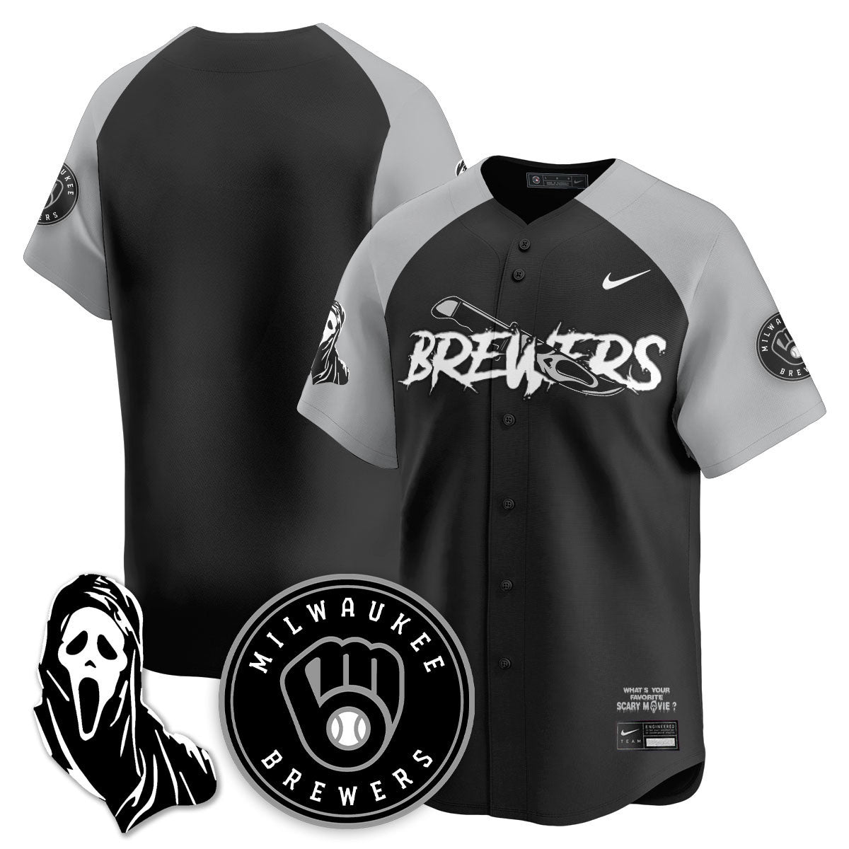 Men's Milwaukee Brewers "Scream Ghostface" Jersey - All Stitched